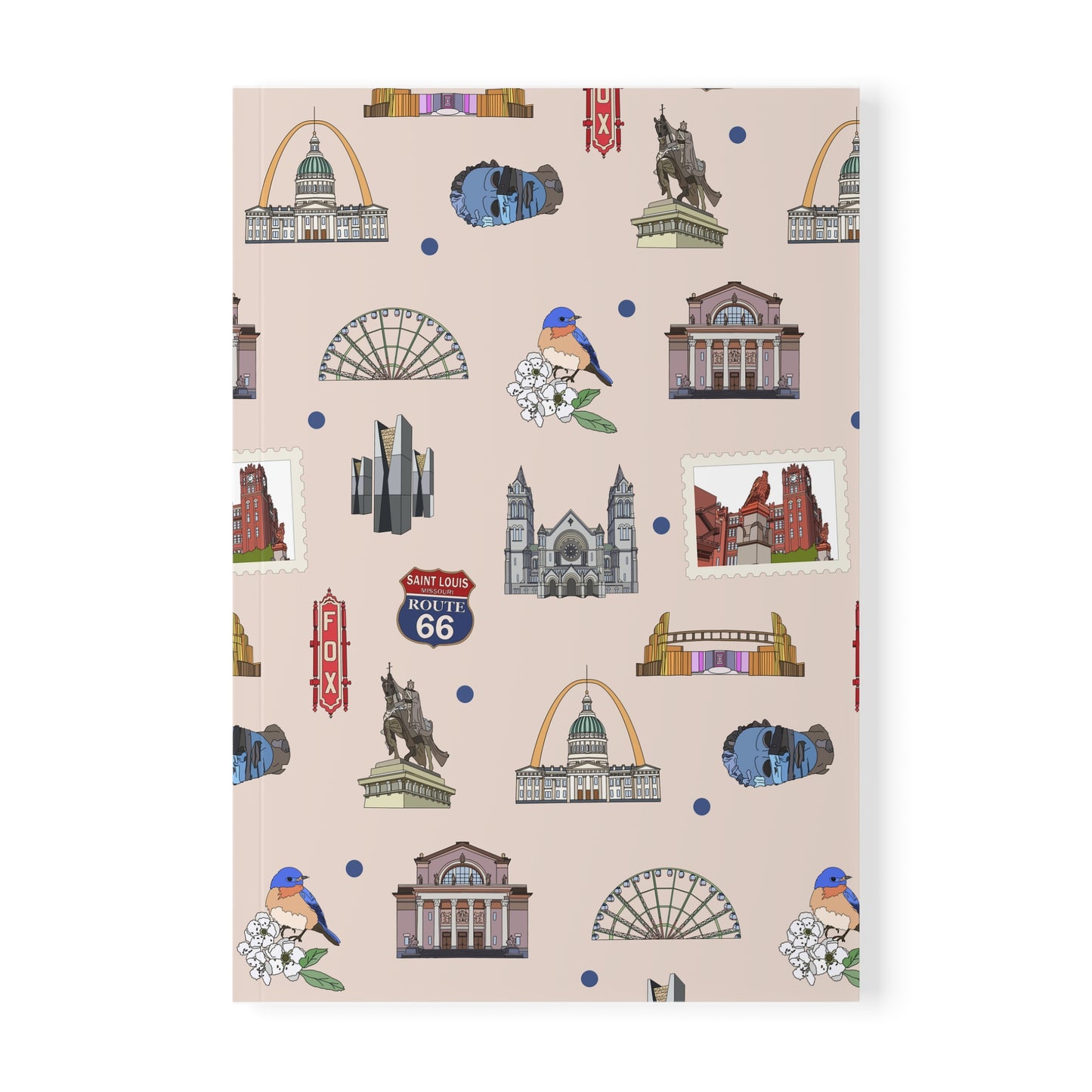 Paperback notebook with St. Louis, Missouri MO landmarks in beige 150 lined pages