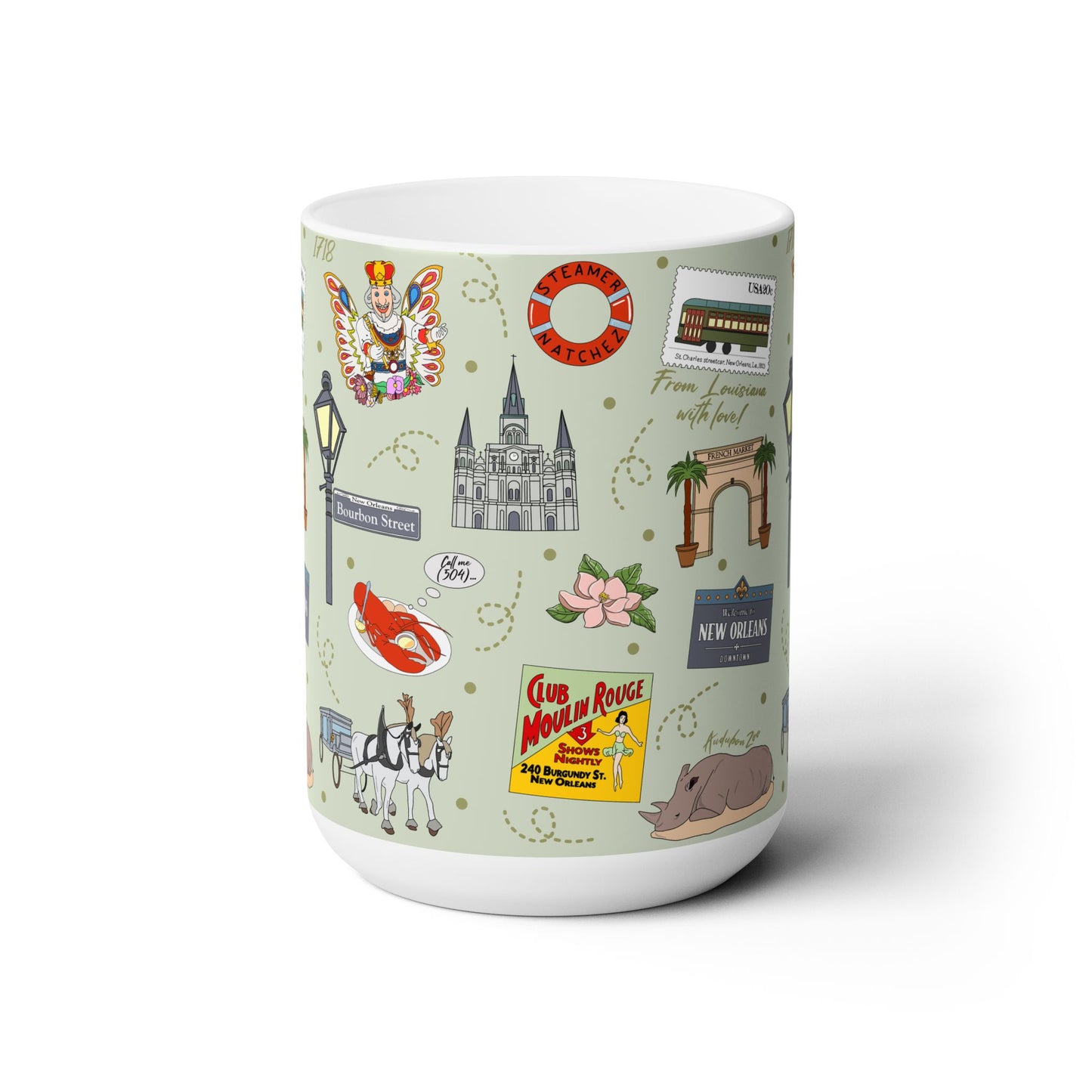 Ceramic Mug 15oz with New Orleans, Louisiana LA in sage