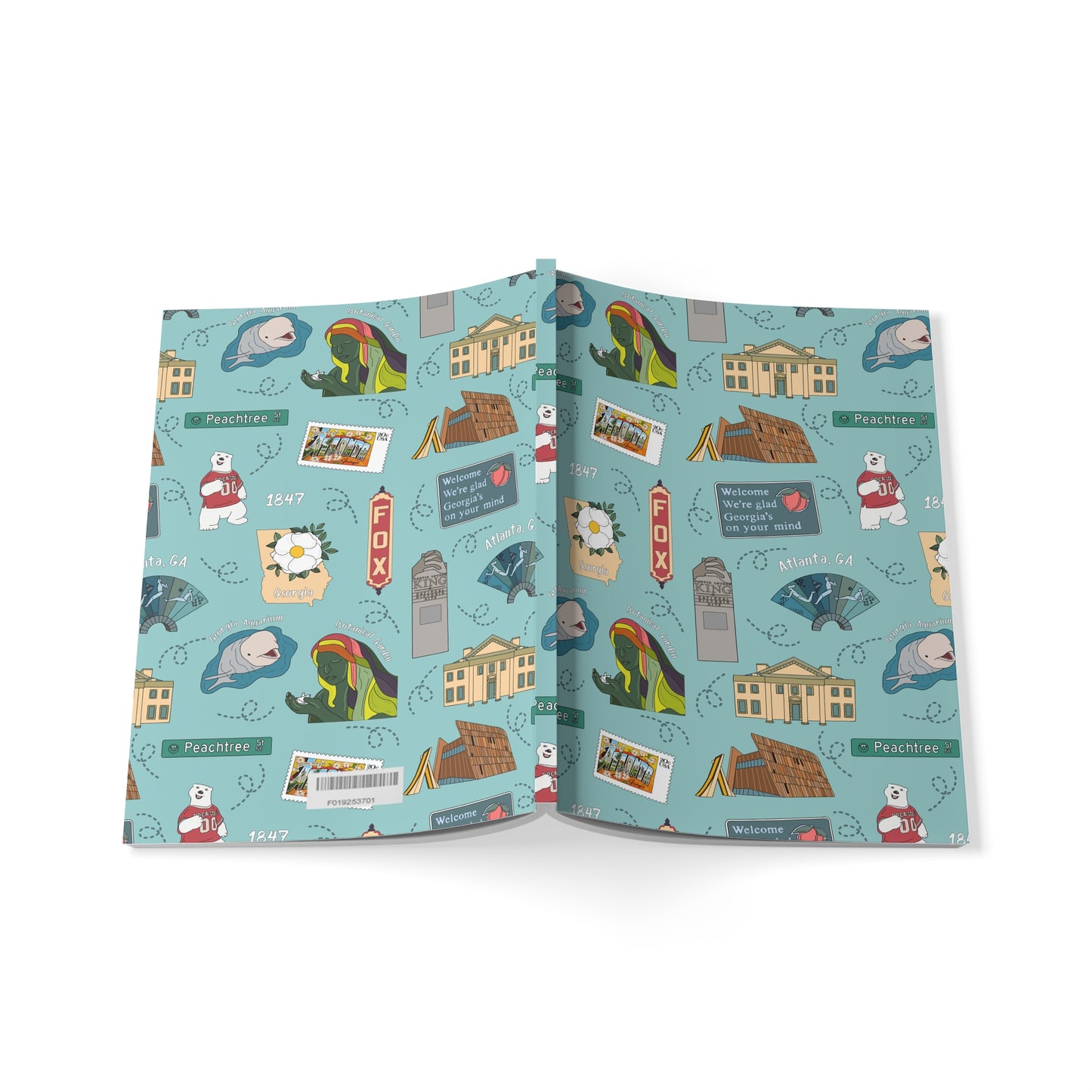 Paperback notebook with Atlanta, Georgia GA landmarks in turquoise 150 lined pages