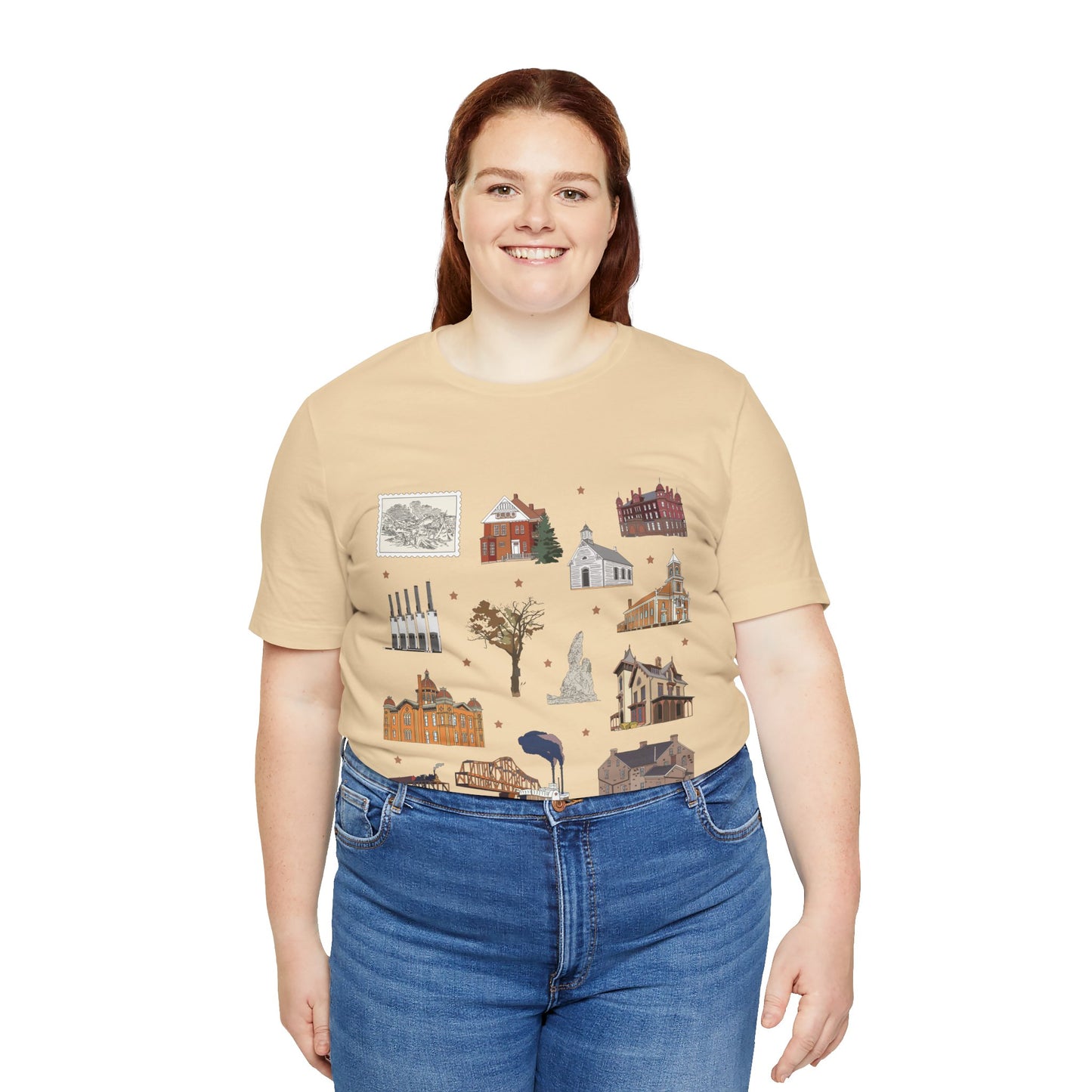 Unisex Jersey Short Sleeve Tee with South St. Paul, Mendota, Hastings, Hampton, Inver Grove Heights near the Minneapolis Minnesota MN landmarks print
