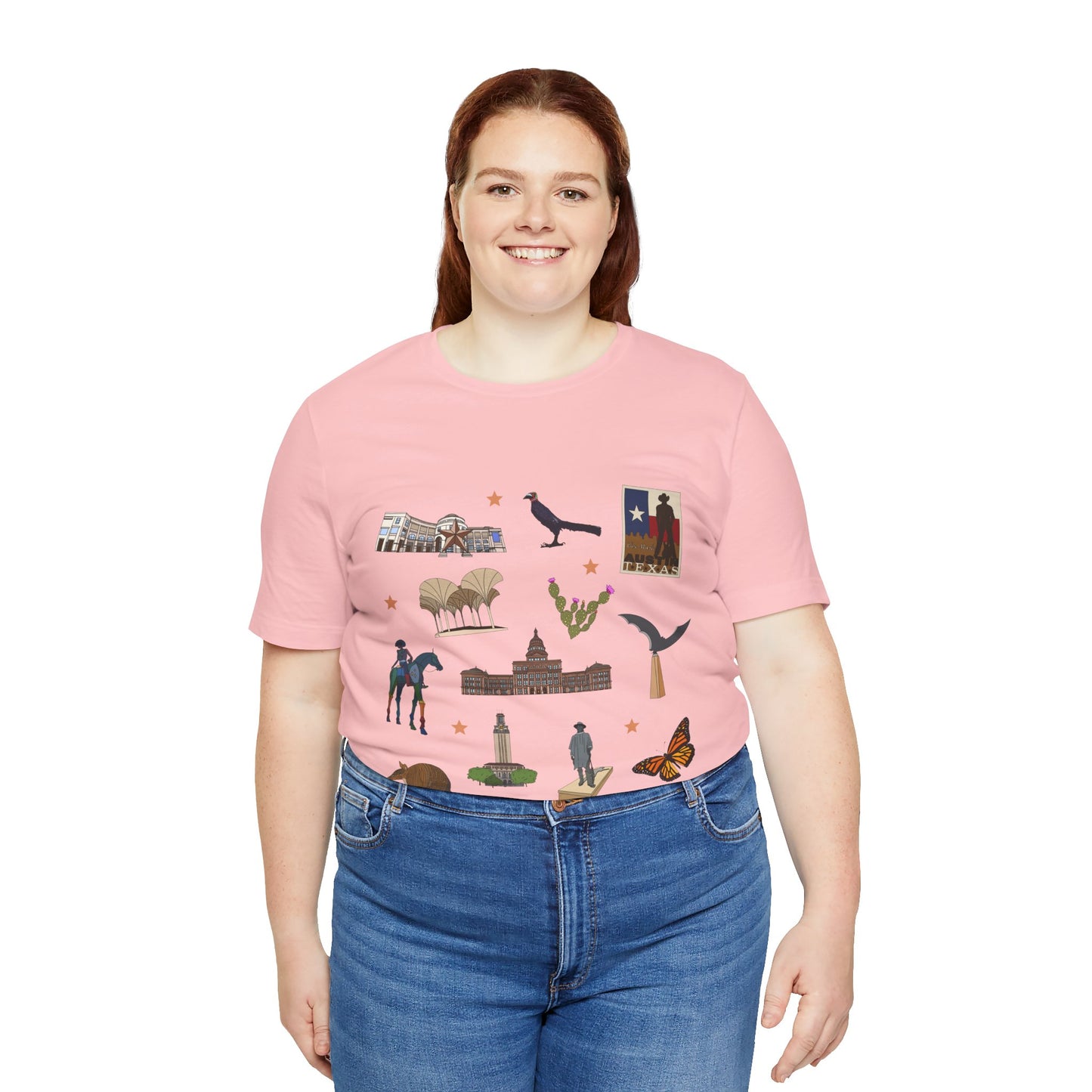 Unisex Jersey Short Sleeve Tee with Austin, Texas TX landmarks print