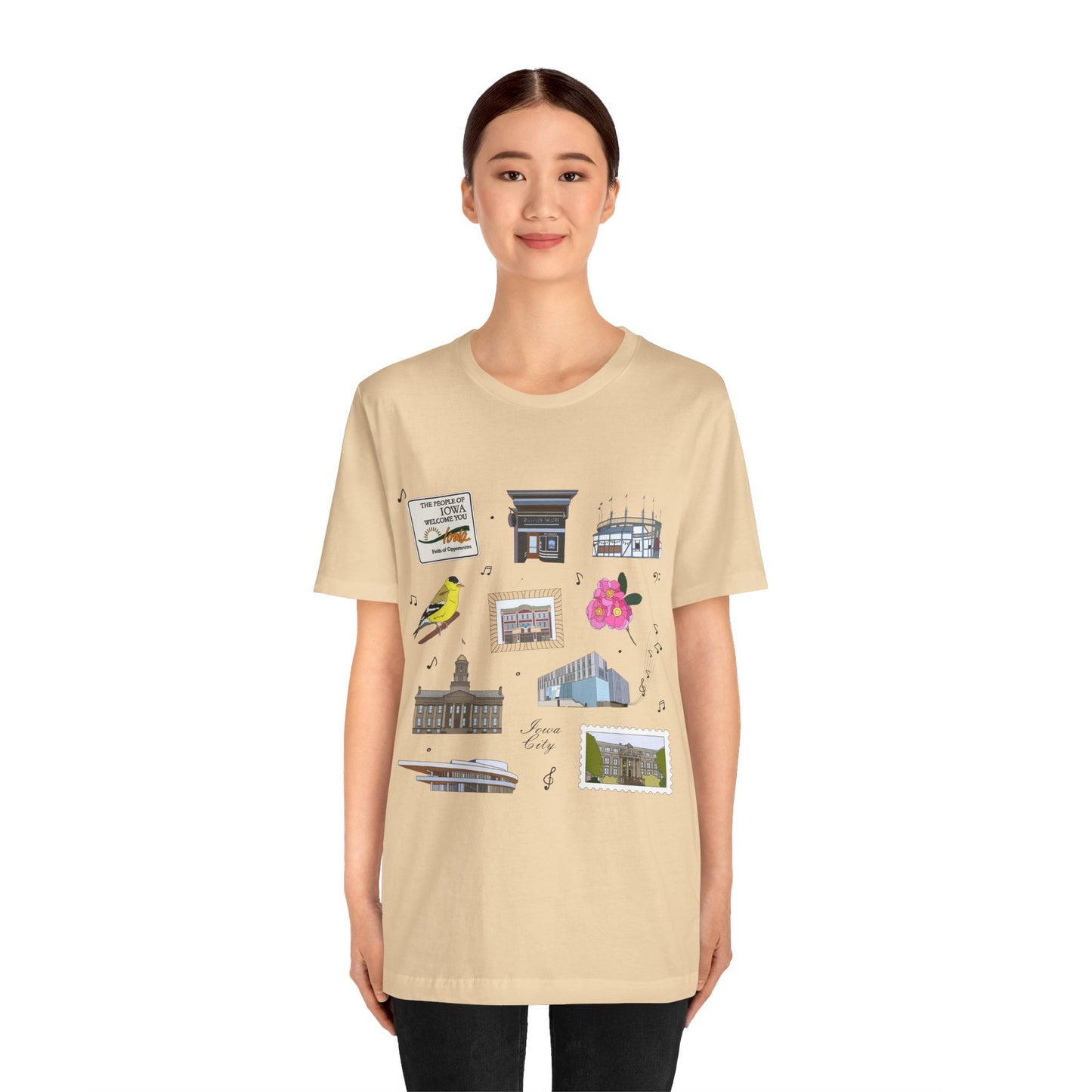 Unisex Jersey Short Sleeve Tee with Iowa City, Iowa IA landmarks print