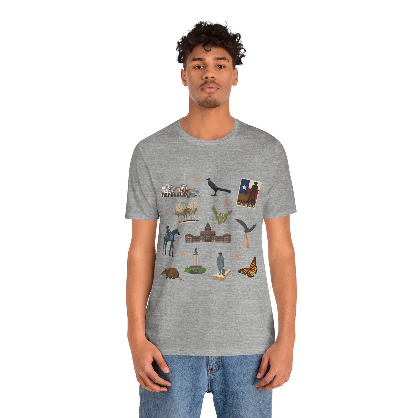 Unisex Jersey Short Sleeve Tee with Austin, Texas TX landmarks print