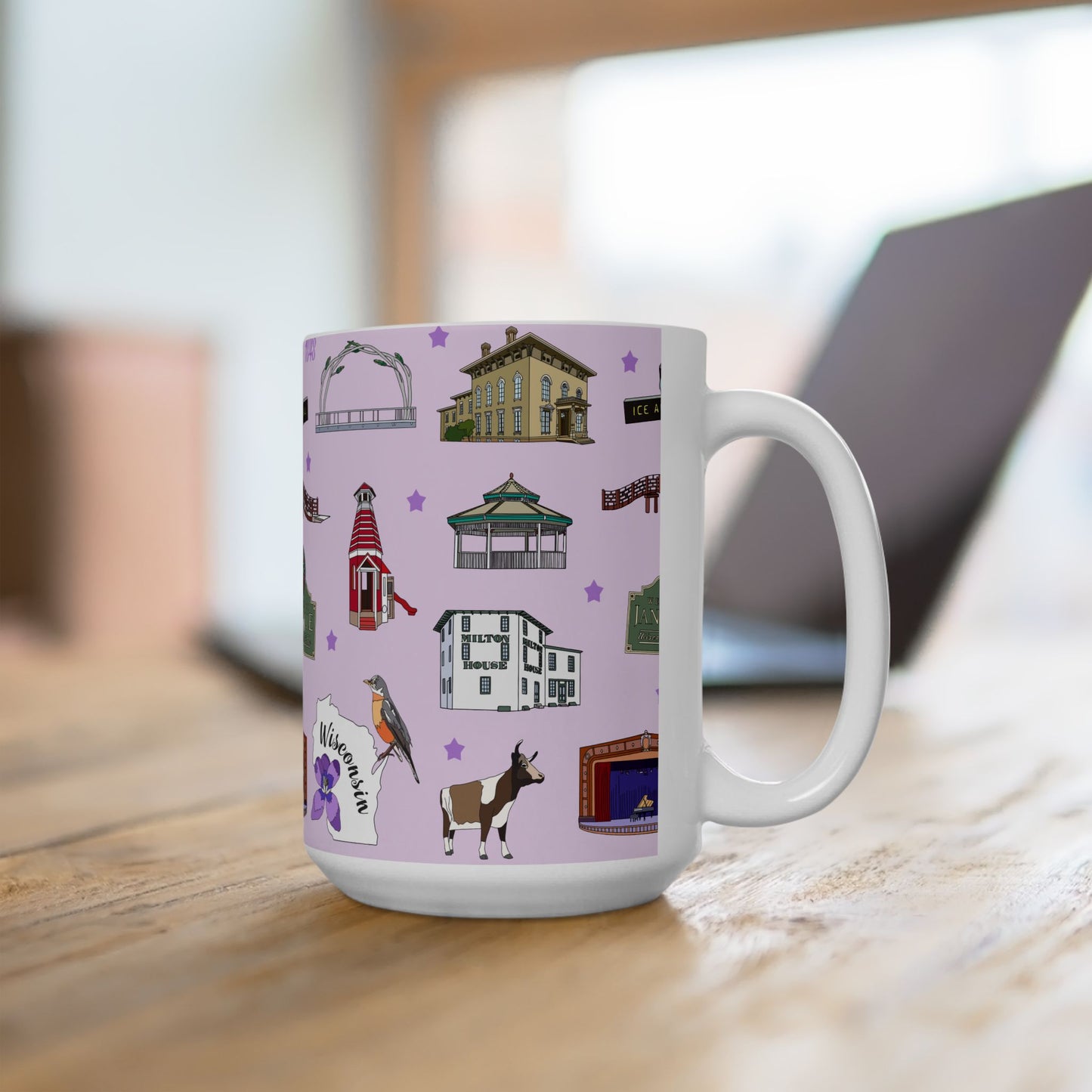 Ceramic Mug 15oz with Janesville, Wisconsin WI in lilac