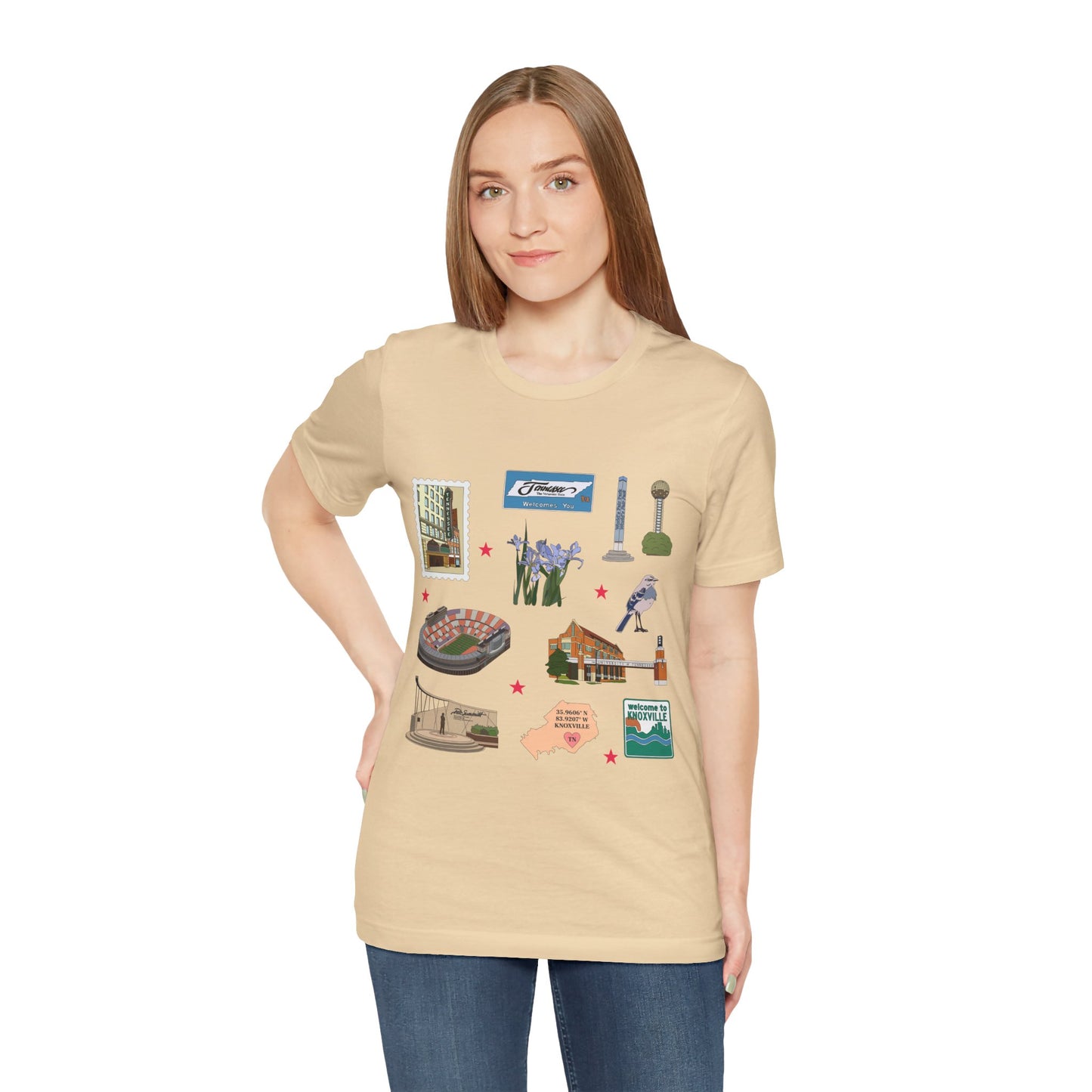 Unisex Jersey Short Sleeve Tee with Knoxville, Tennessee TN landmarks print