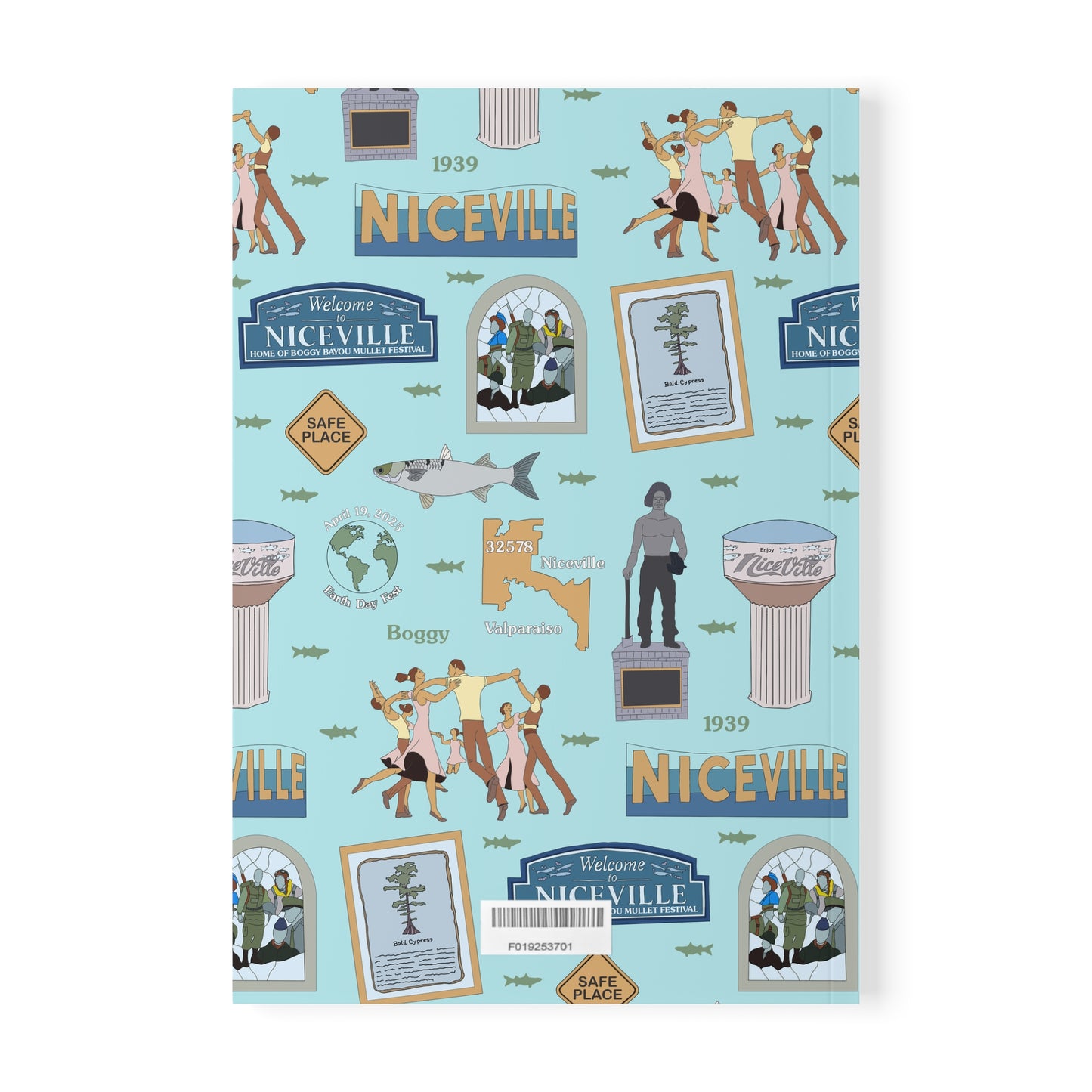 Paperback notebook with Niceville, Florida FL landmarks in baby blue 150 lined pages