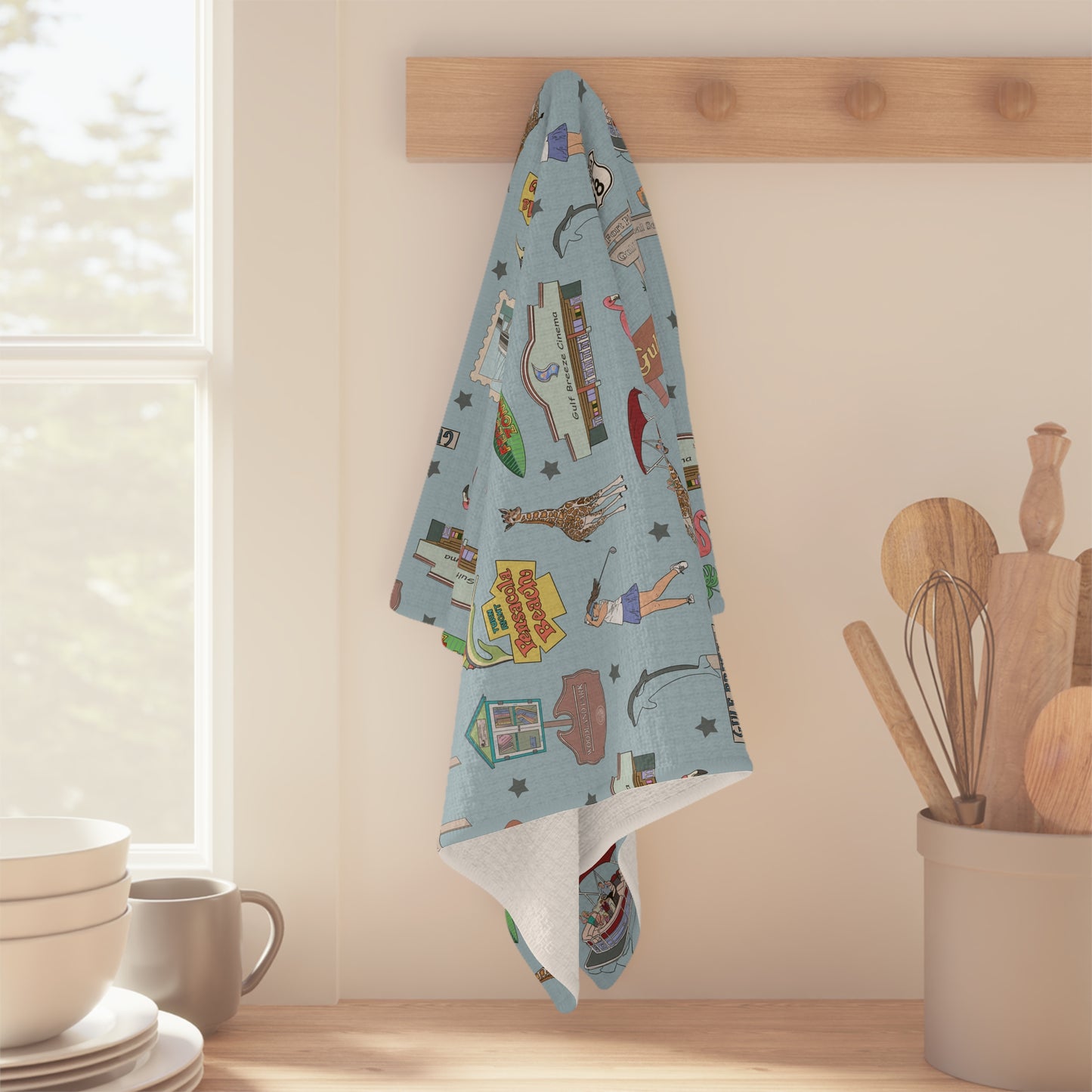 Kitchen Towel with Gulf Breeze, FL in ocean blue