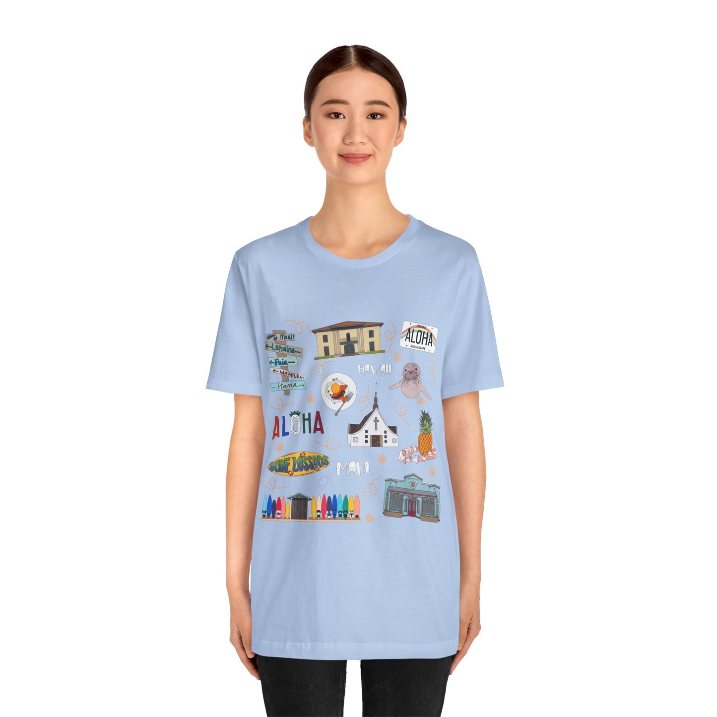 Unisex Jersey Short Sleeve Tee with Maui, Hawaii HI landmarks print
