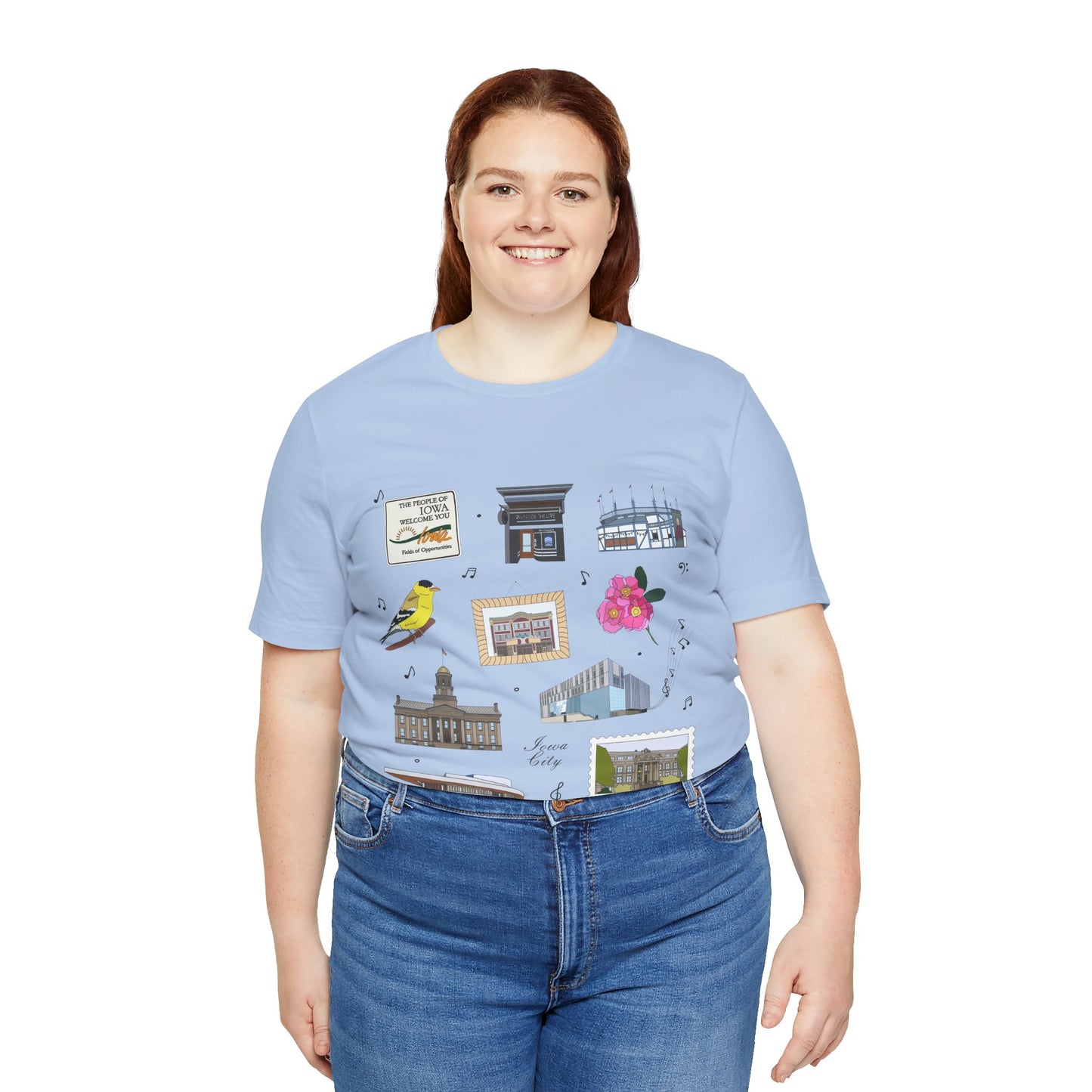 Unisex Jersey Short Sleeve Tee with Iowa City, Iowa IA landmarks print