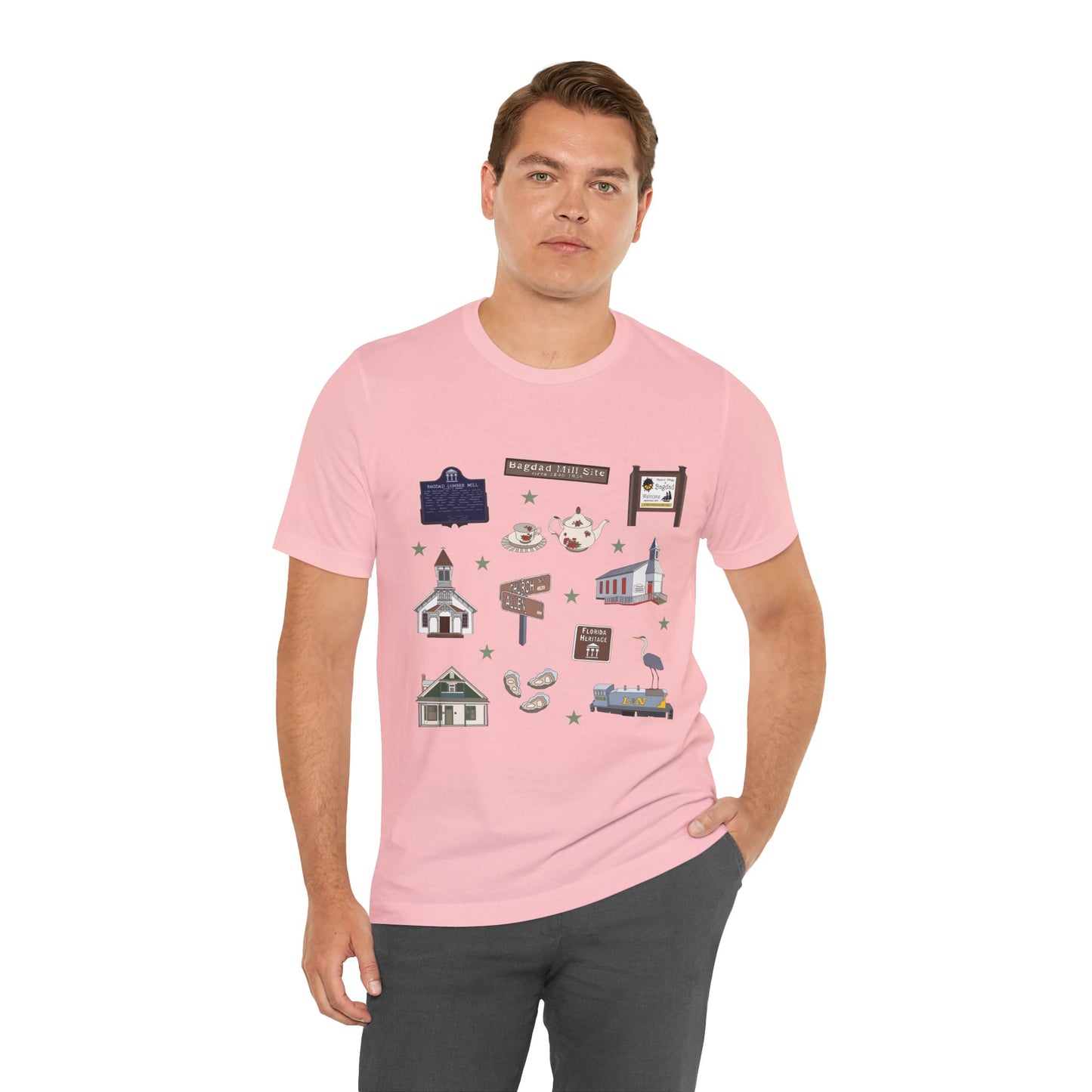 Unisex Jersey Short Sleeve Tee with Bagdad, Florida FL landmarks print