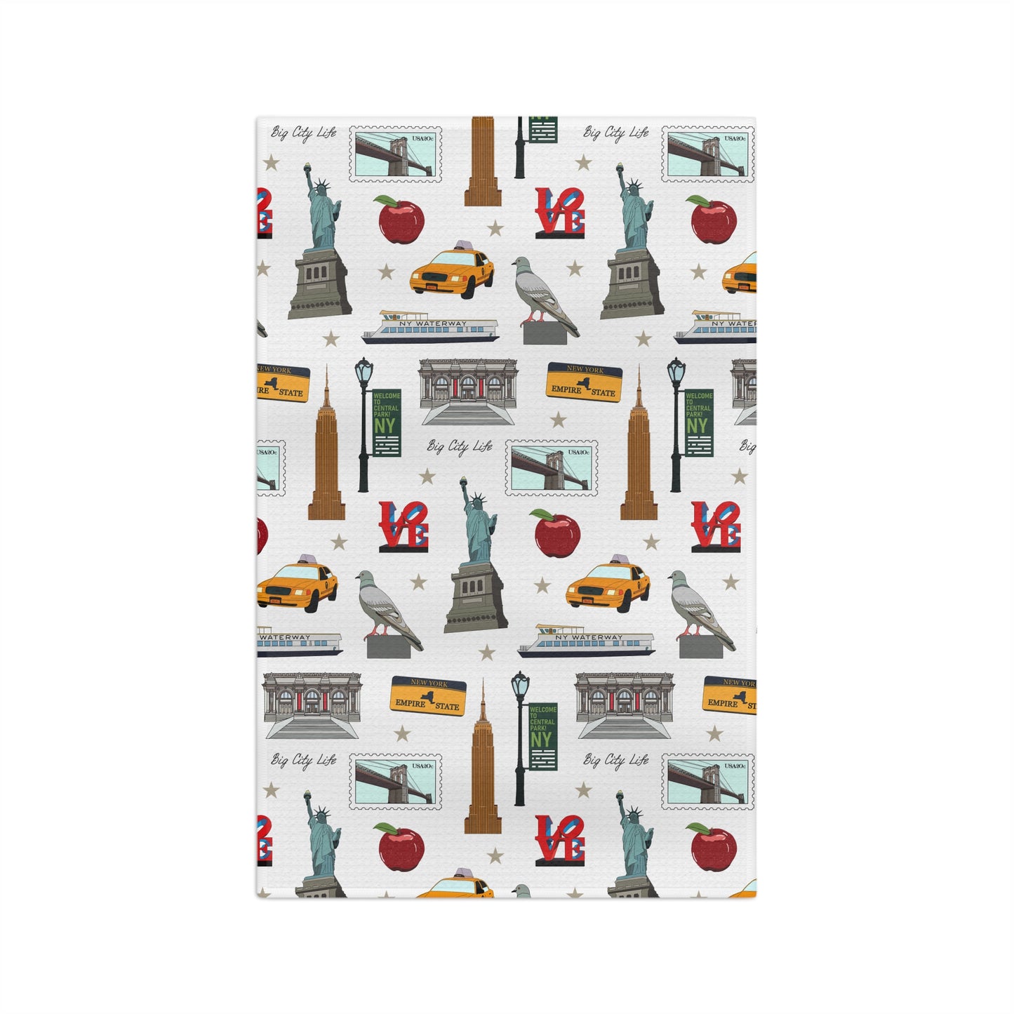 Kitchen Towel with New York City, Manhattan, Brooklyn NY in white