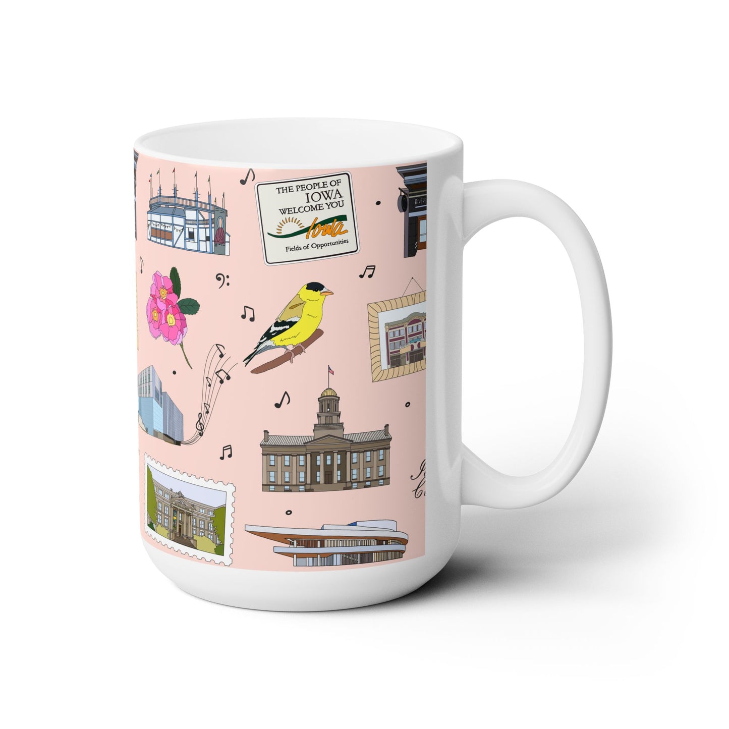 Ceramic Mug 15oz with Iowa City, Iowa IA in blush