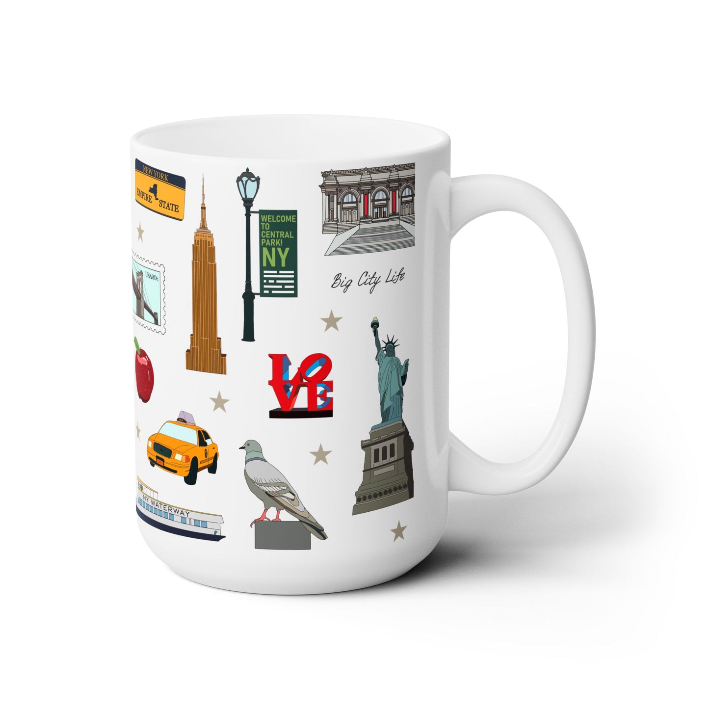 Ceramic Mug 15oz with New York City, Manhattan, Brooklyn NY in white