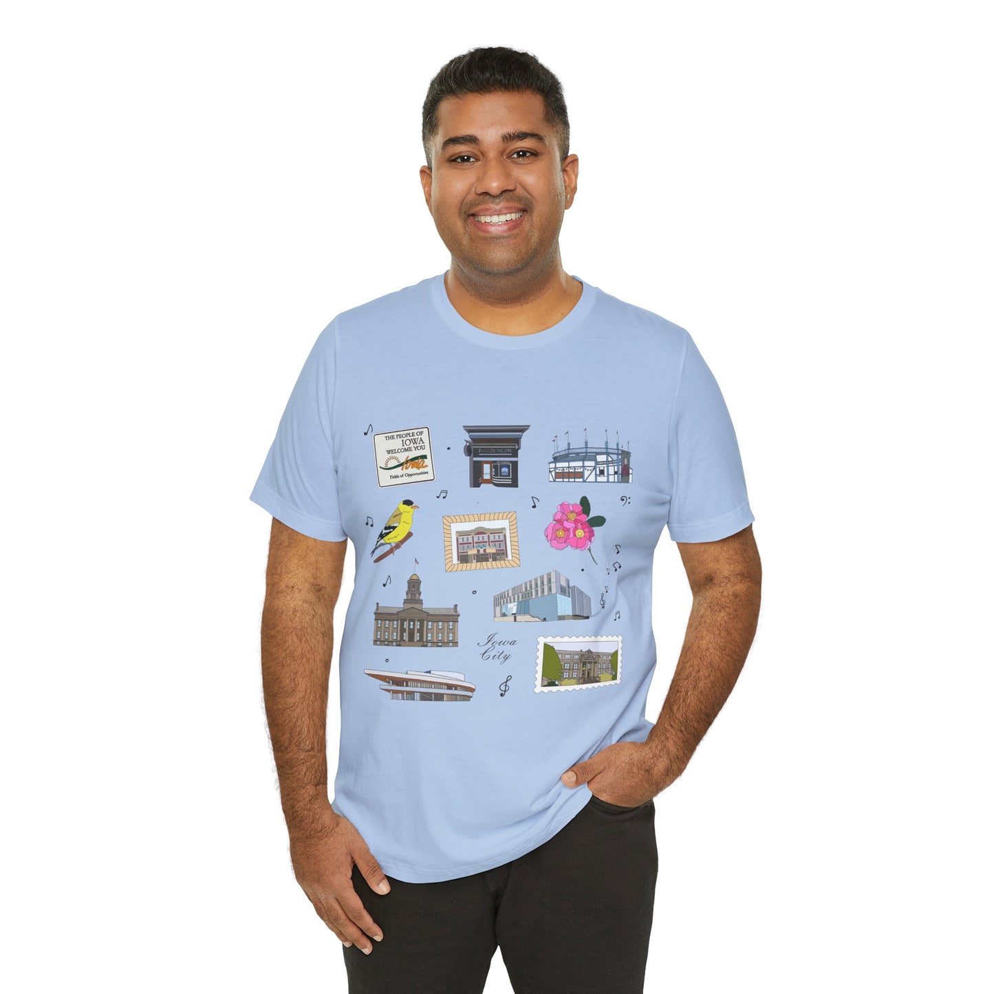 Unisex Jersey Short Sleeve Tee with Iowa City, Iowa IA landmarks print