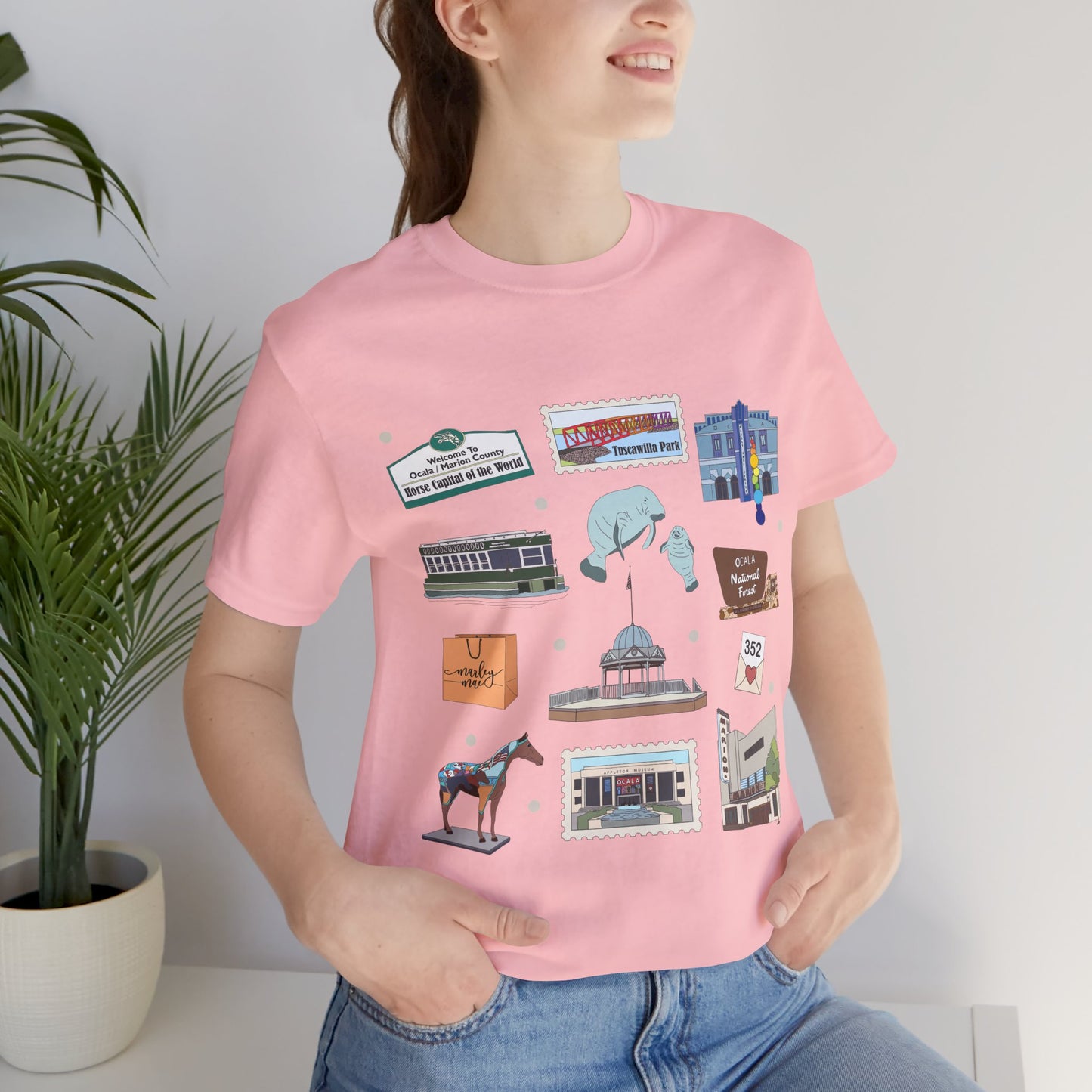 Unisex Jersey Short Sleeve Tee with Ocala, Florida FL landmarks print