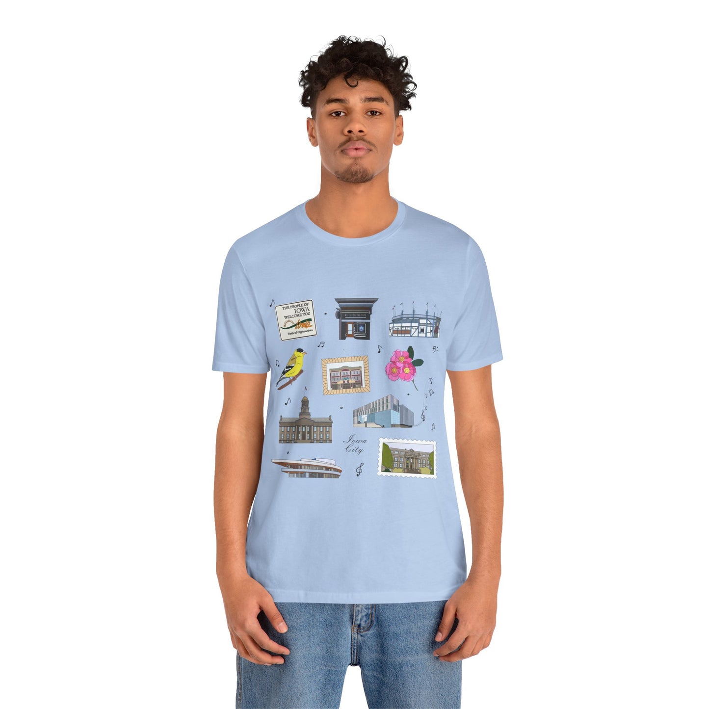 Unisex Jersey Short Sleeve Tee with Iowa City, Iowa IA landmarks print