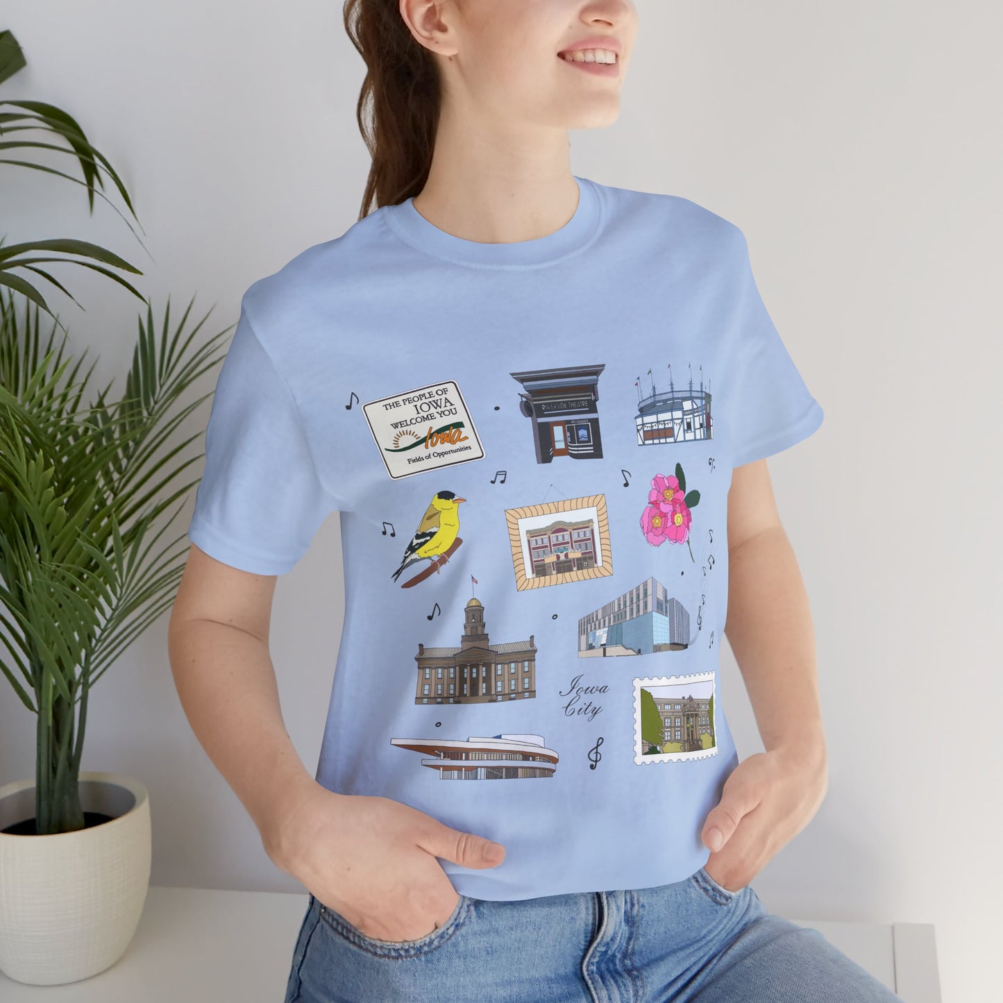 Unisex Jersey Short Sleeve Tee with Iowa City, Iowa IA landmarks print