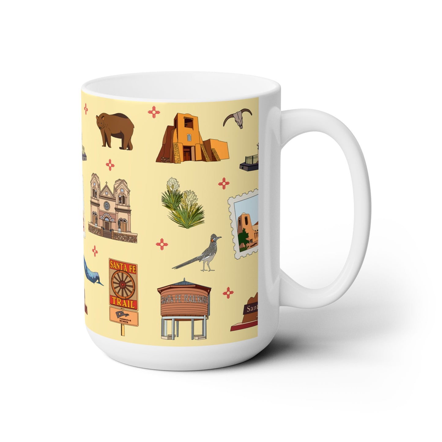 Ceramic Mug 15oz with Santa Fe, New Mexico NM in crayola's lemon yellow