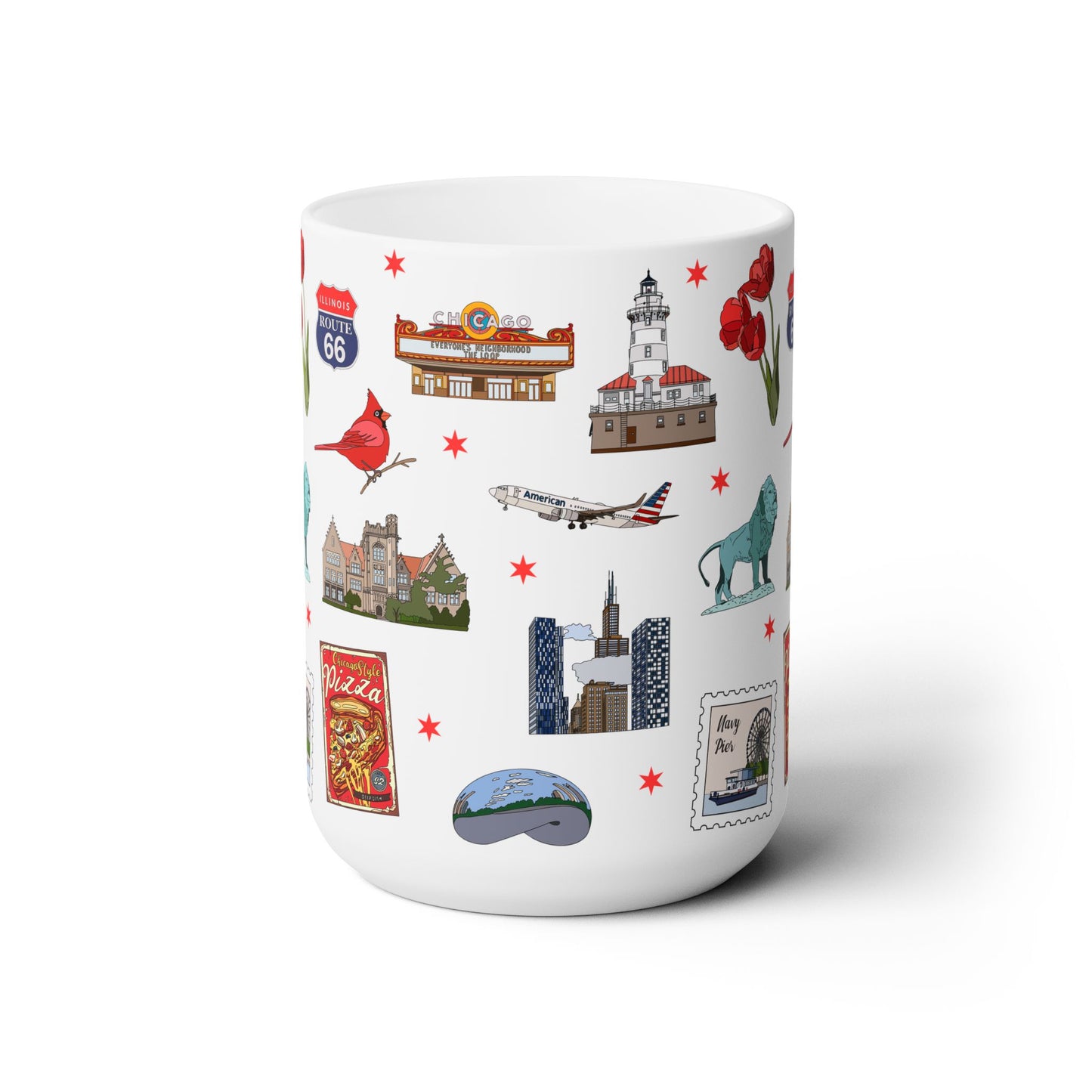 Ceramic Mug 15oz with Chicago, Illinois IL in white