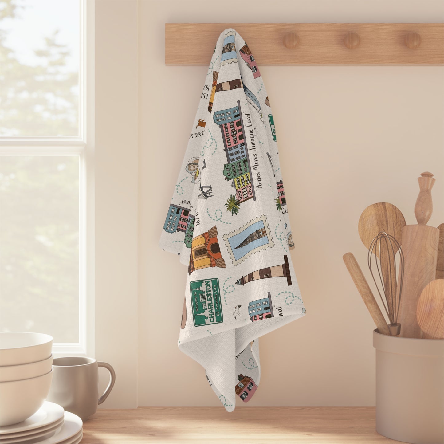 Kitchen Towel with Charleston, SC in white
