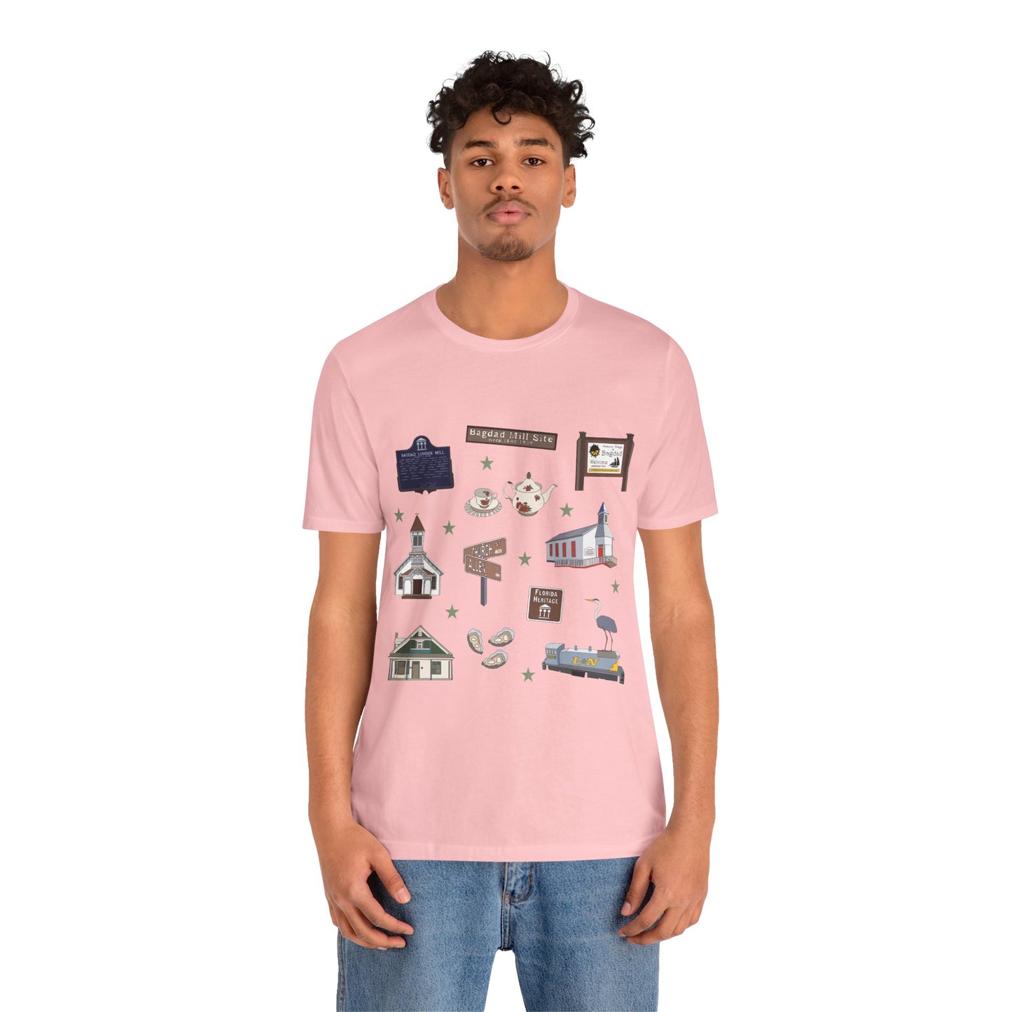 Unisex Jersey Short Sleeve Tee with Bagdad, Florida FL landmarks print