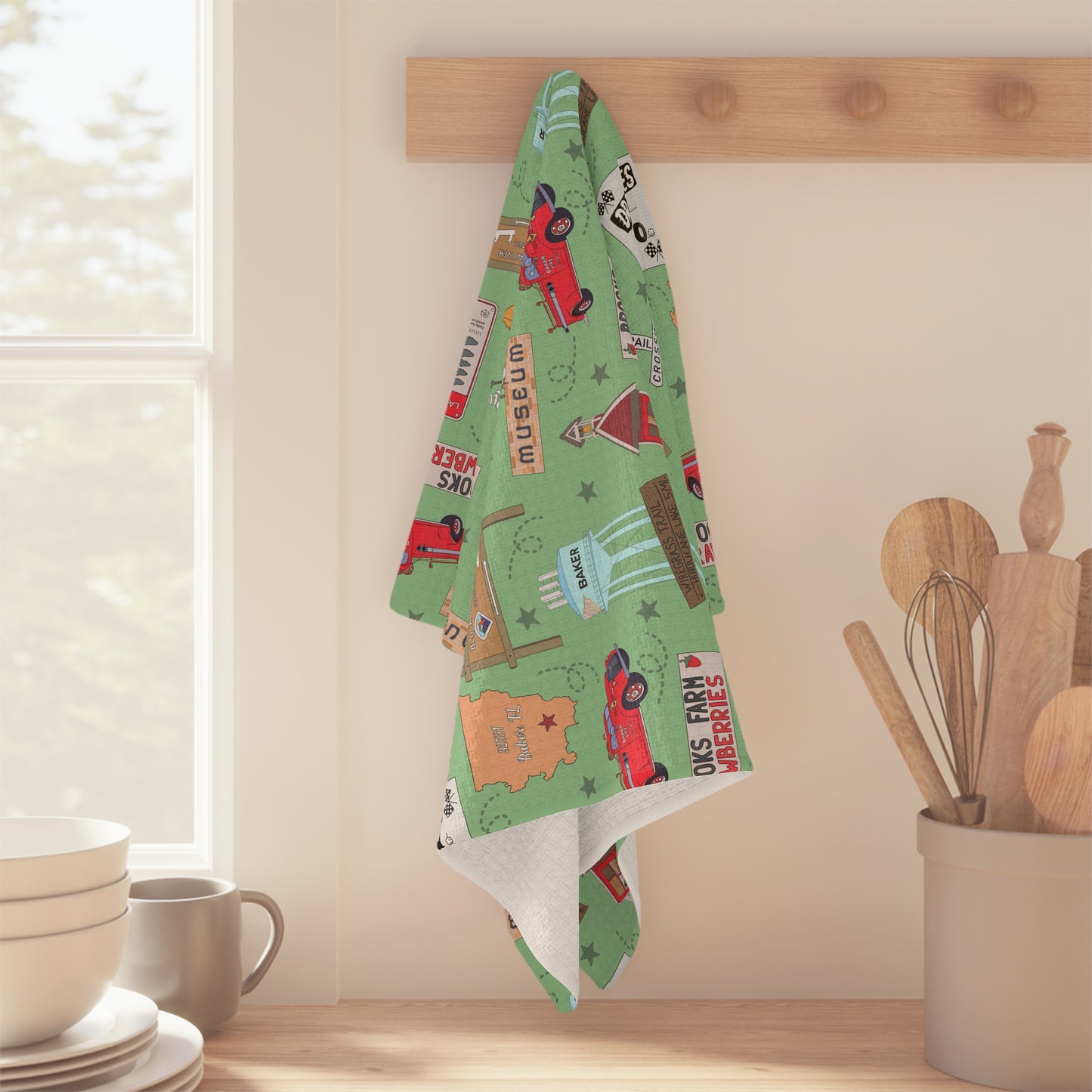 Kitchen Towel with Baker, Florida FL in sage