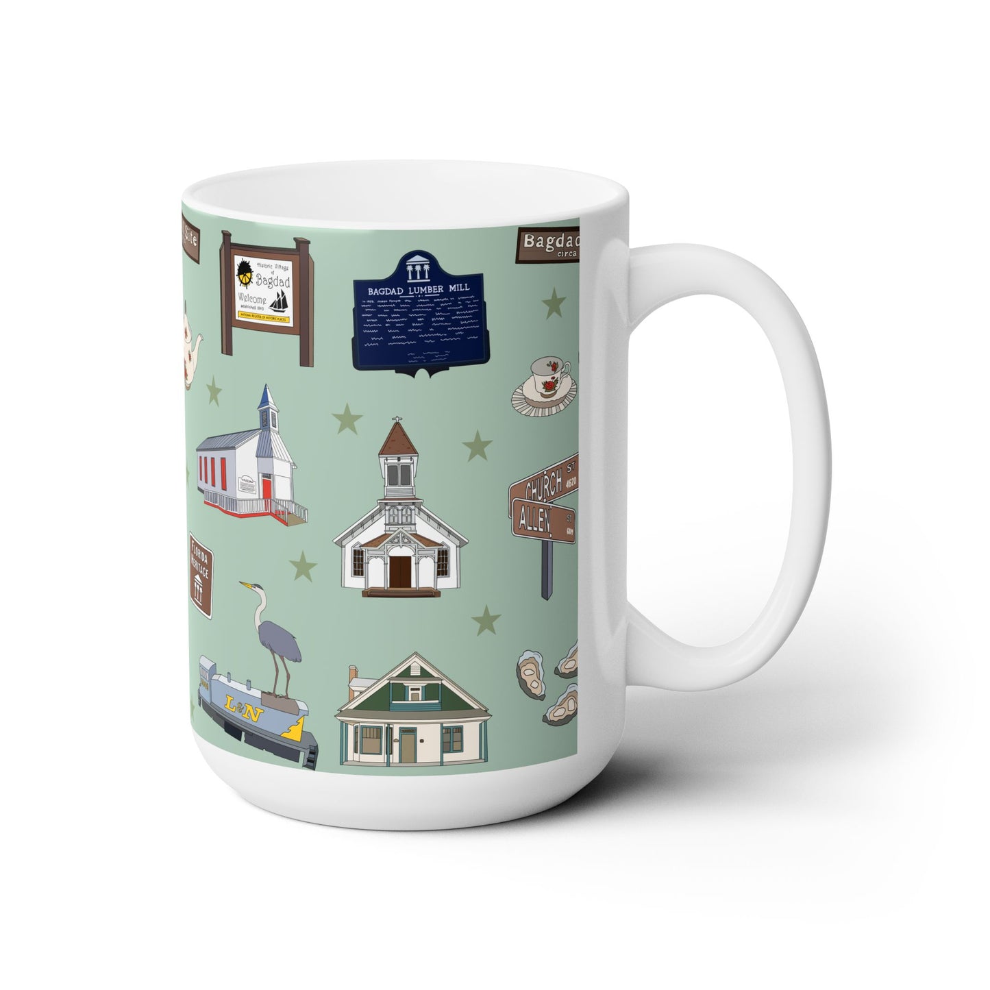 Ceramic Mug 15oz with Bagdad, Florida FL in green