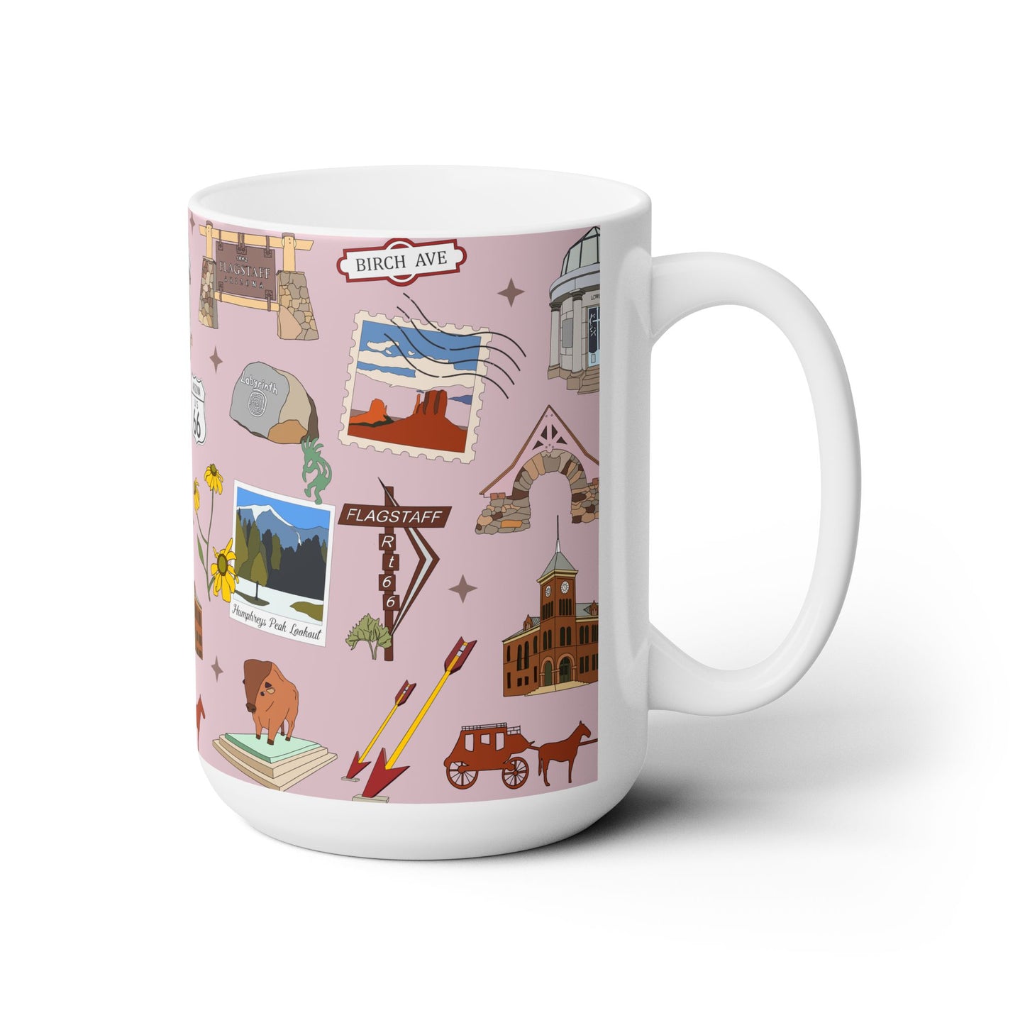 Ceramic Mug 15oz with Flagstaff, AZ in mauve