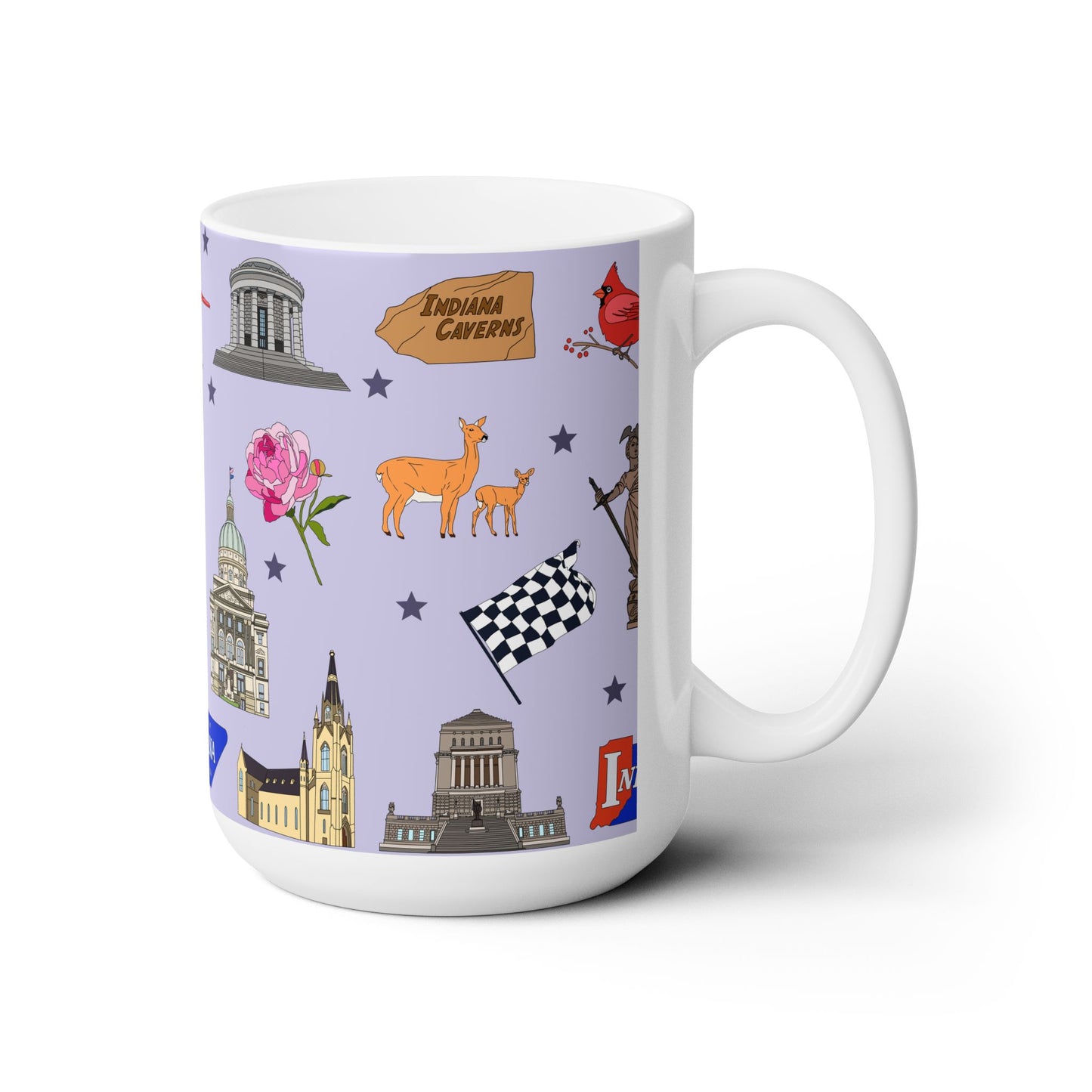 Ceramic Mug 15oz with Indianapolis, Indiana IN in lavender