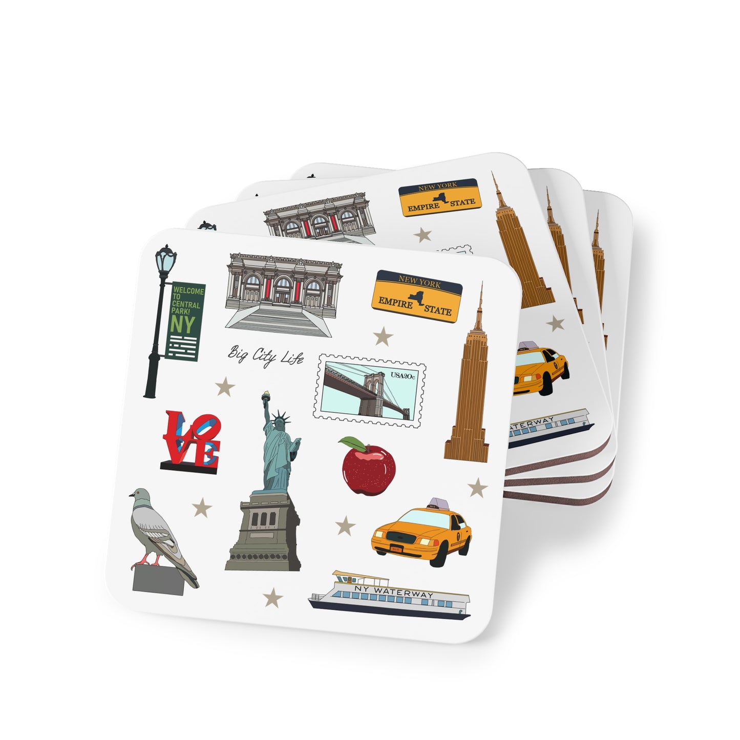 Set of 4 Ceramic Mug Coasters with New York City, Manhattan, Brooklyn NY