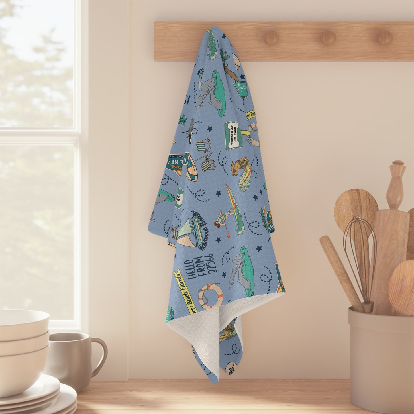 Kitchen Towel with Navarre Beach Florida FL in blue sunset
