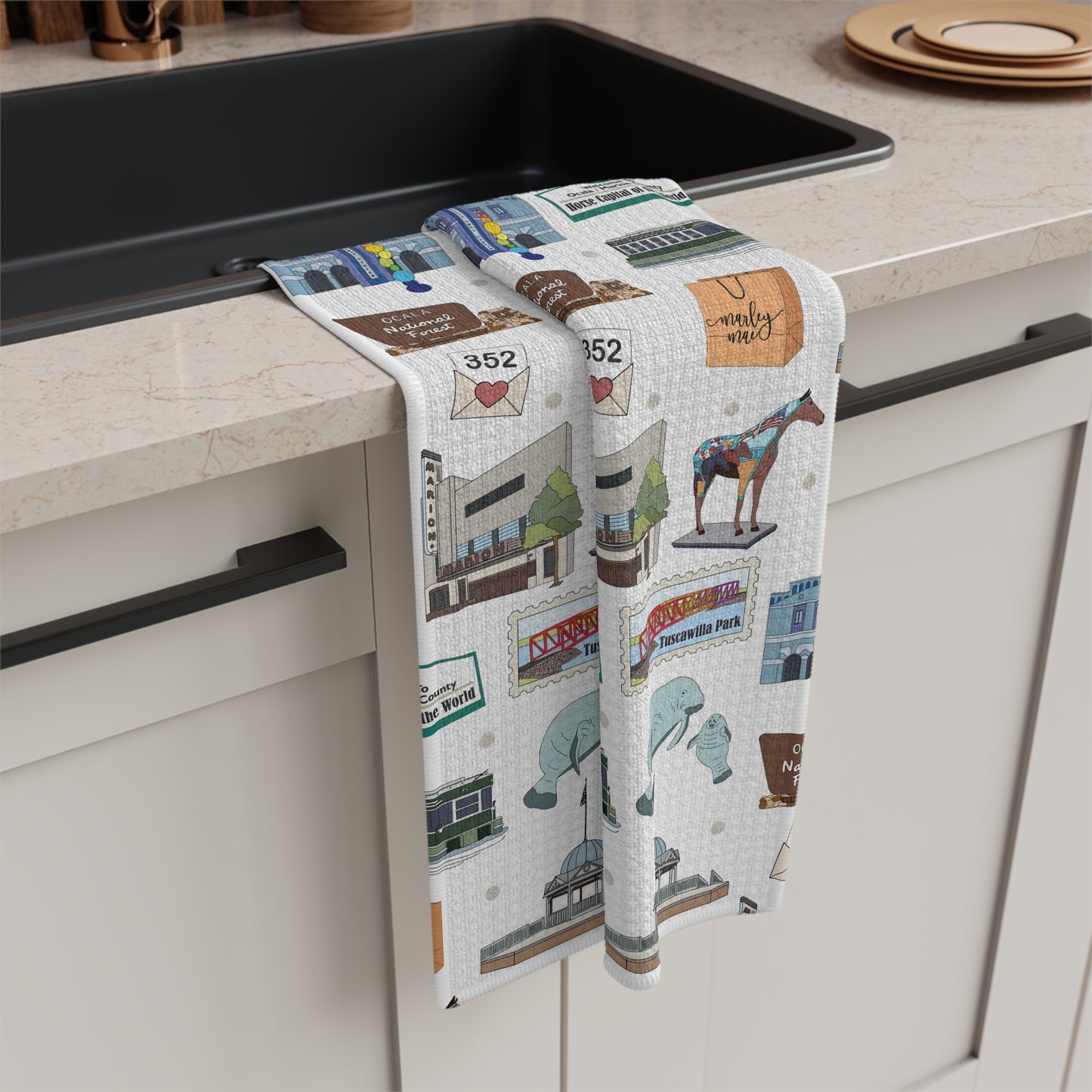 Kitchen Towel with Ocala, Florida FL in white
