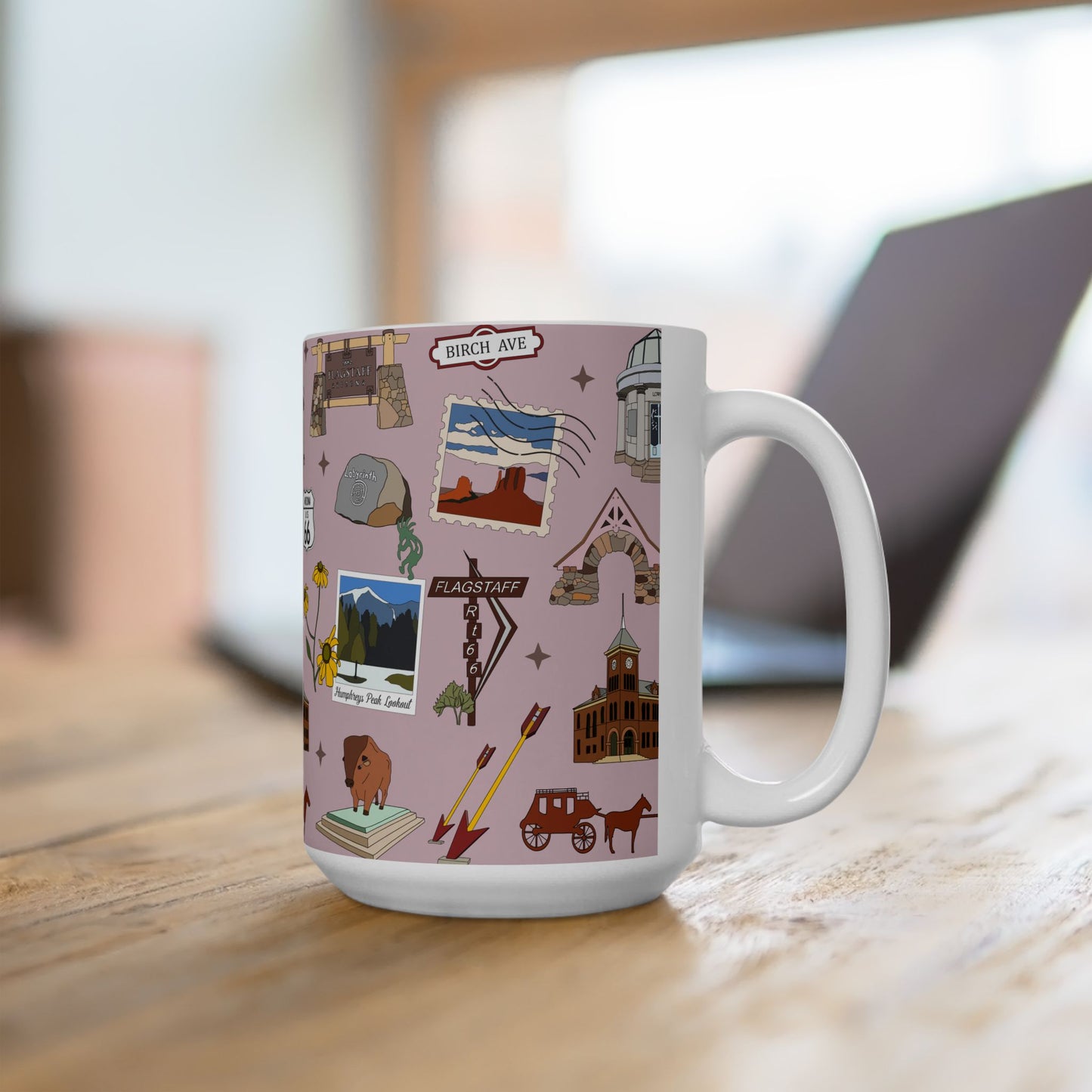 Ceramic Mug 15oz with Flagstaff, AZ in mauve