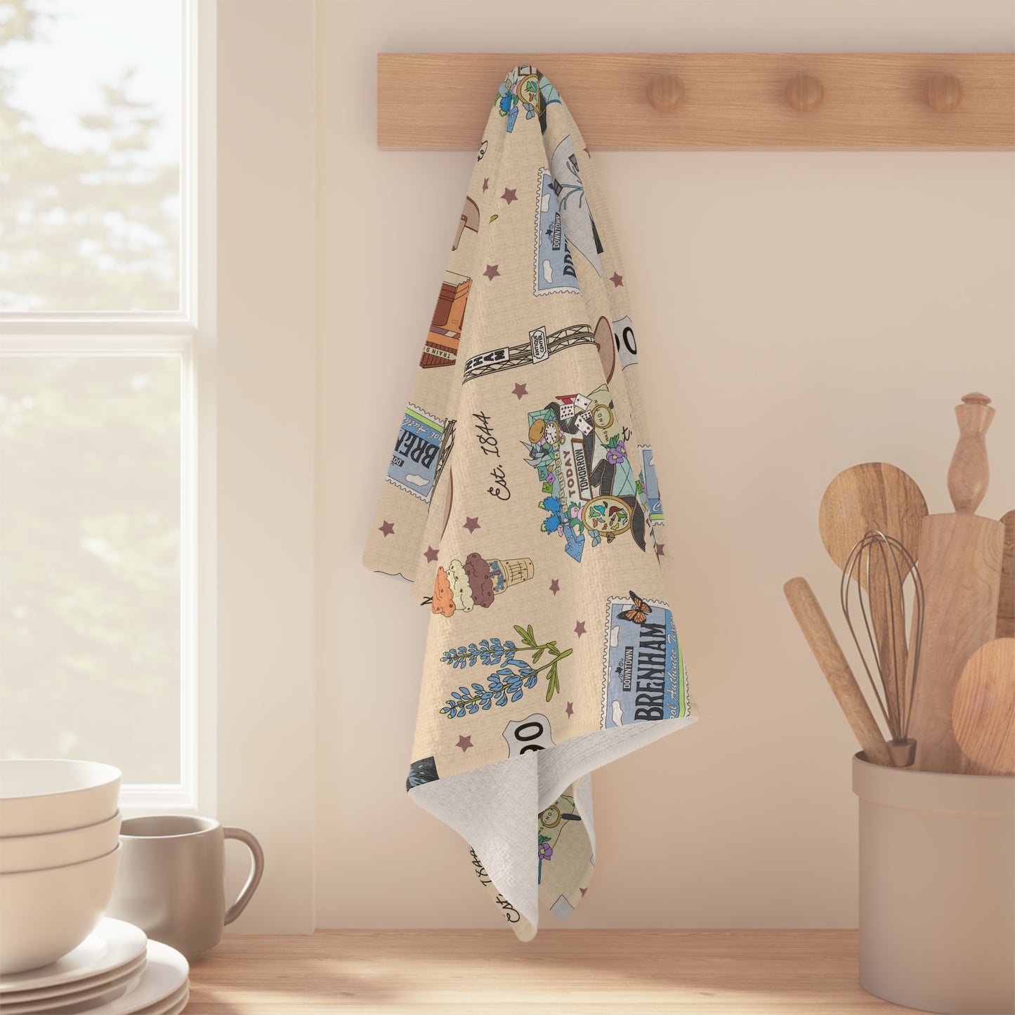 Kitchen Towel with Brenham, TX in cream