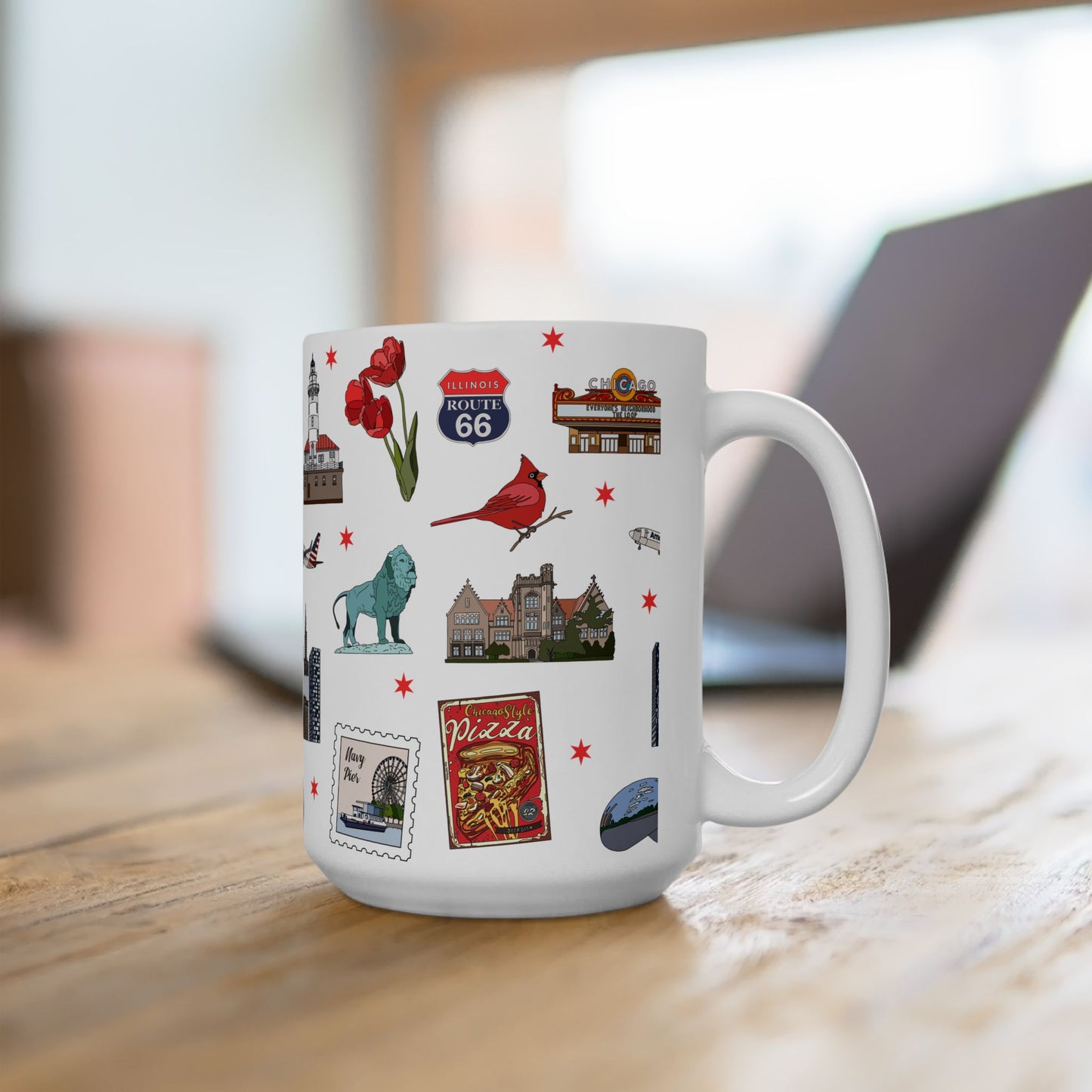Ceramic Mug 15oz with Chicago, Illinois IL in white