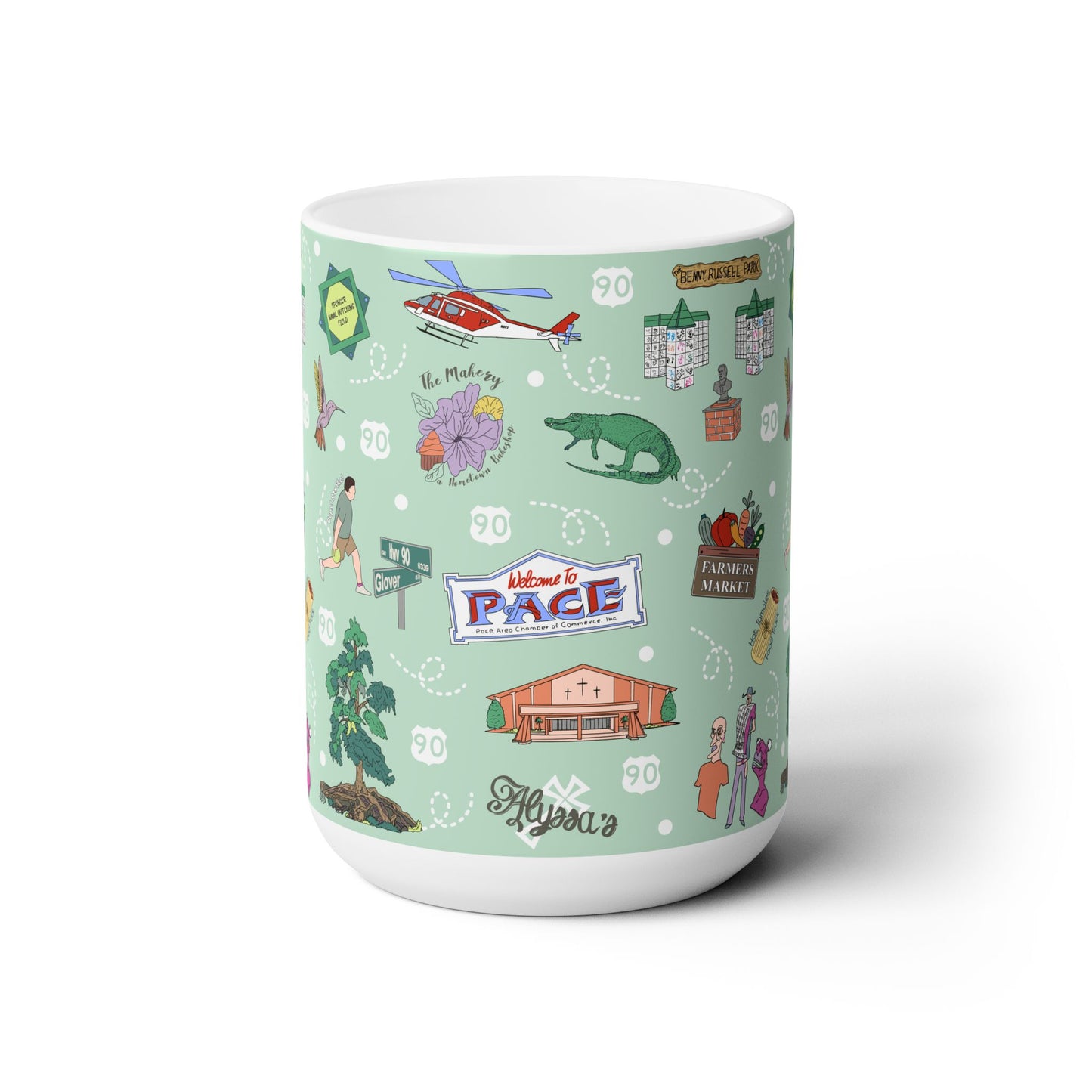 Ceramic Mug 15oz with Pace, Florida FL in mint
