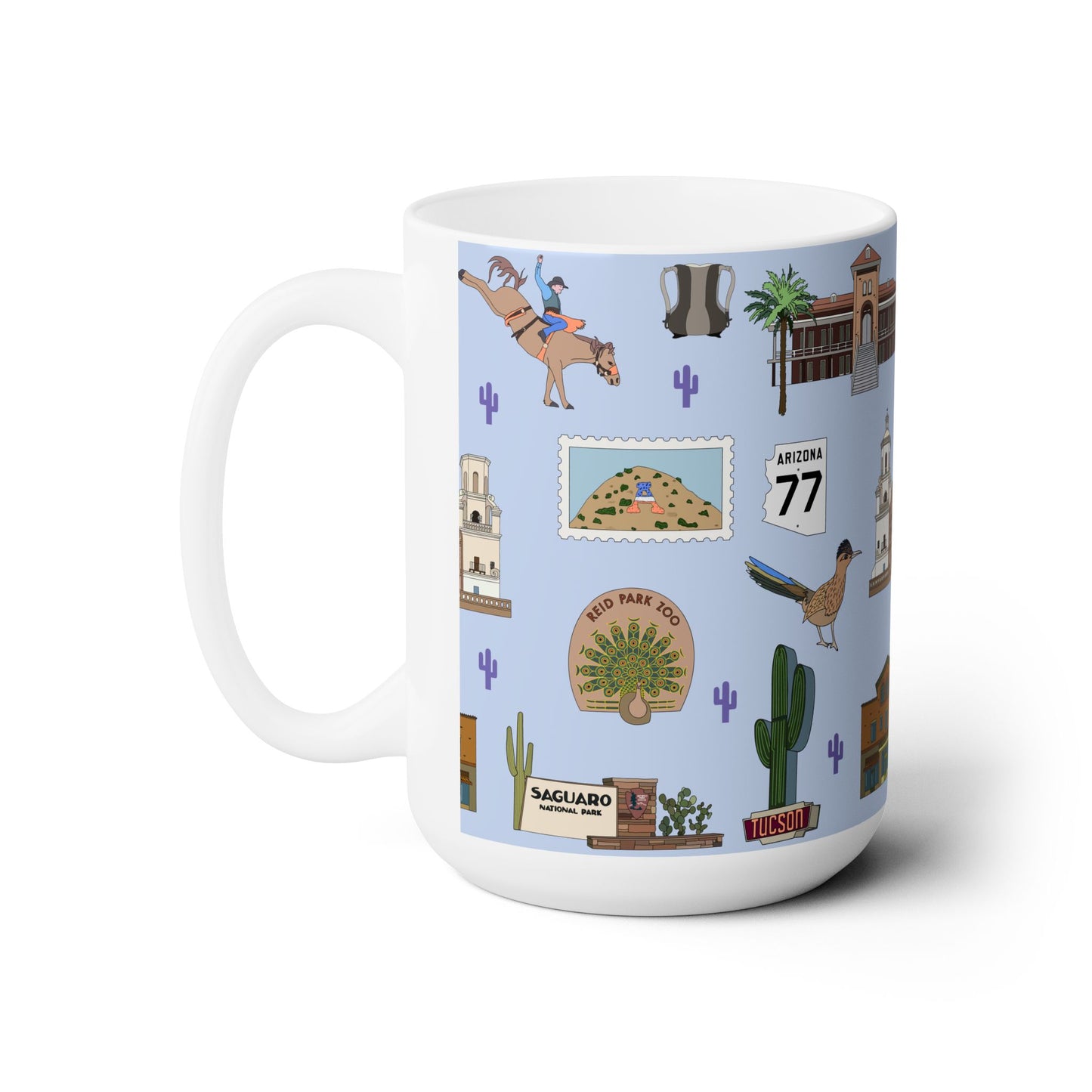 Ceramic Mug 15oz with Tucson, Arizona AZ in blue