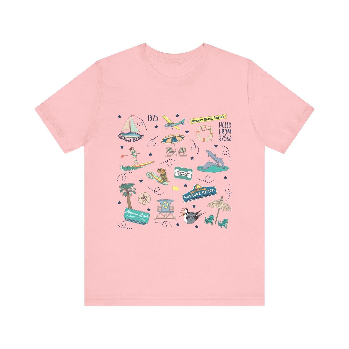Unisex Jersey Short Sleeve Tee with Navarre Beach Florida FL landmarks print
