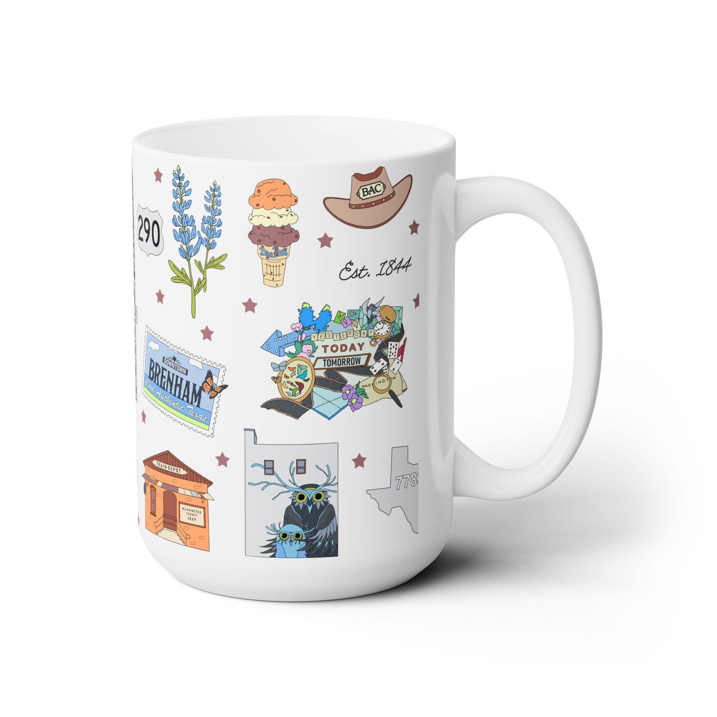 Ceramic Mug 15oz with Brenham, TX in white