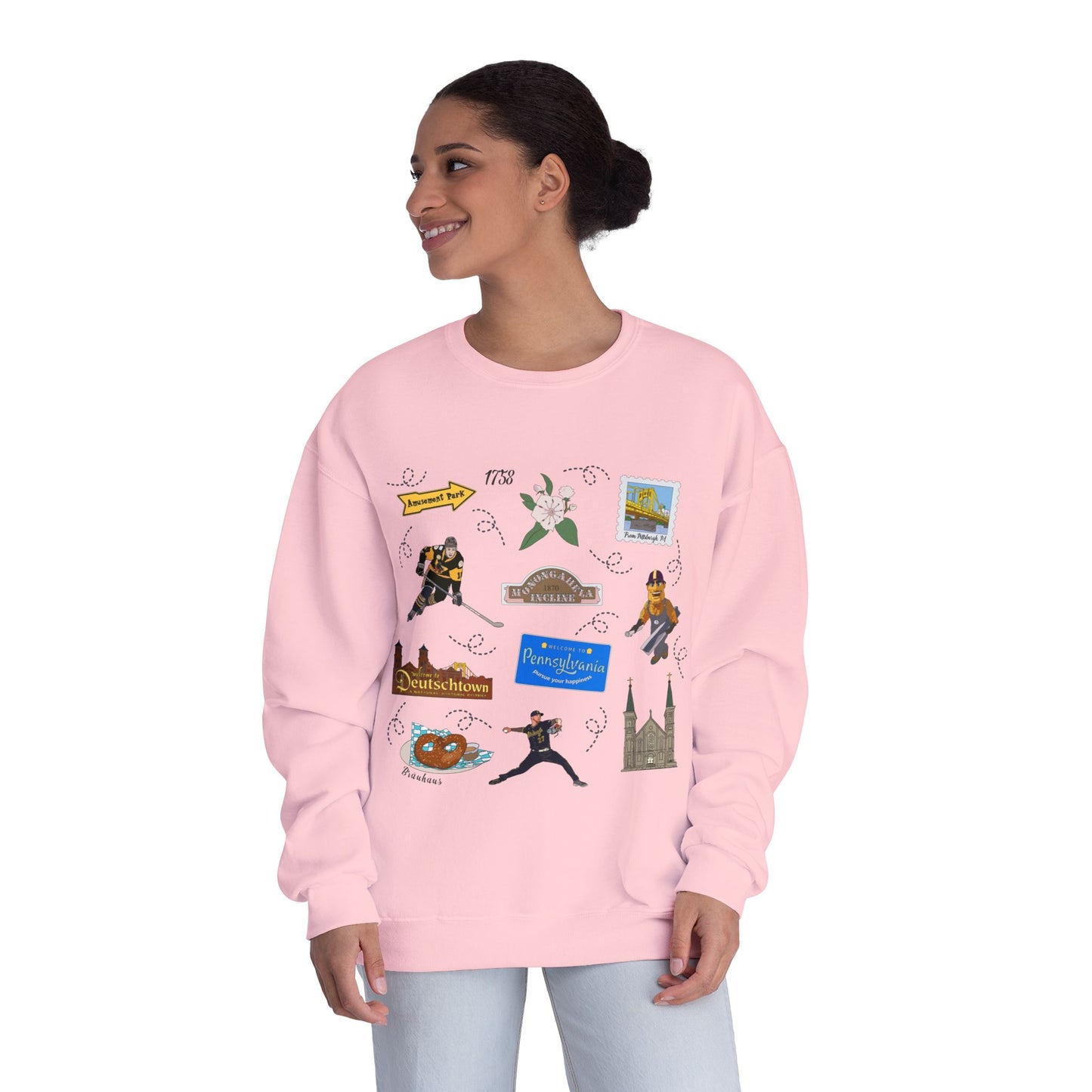 Unisex NuBlend® Crewneck Sweatshirt with Pittsburgh, Pennsylvania PA in assorted colors
