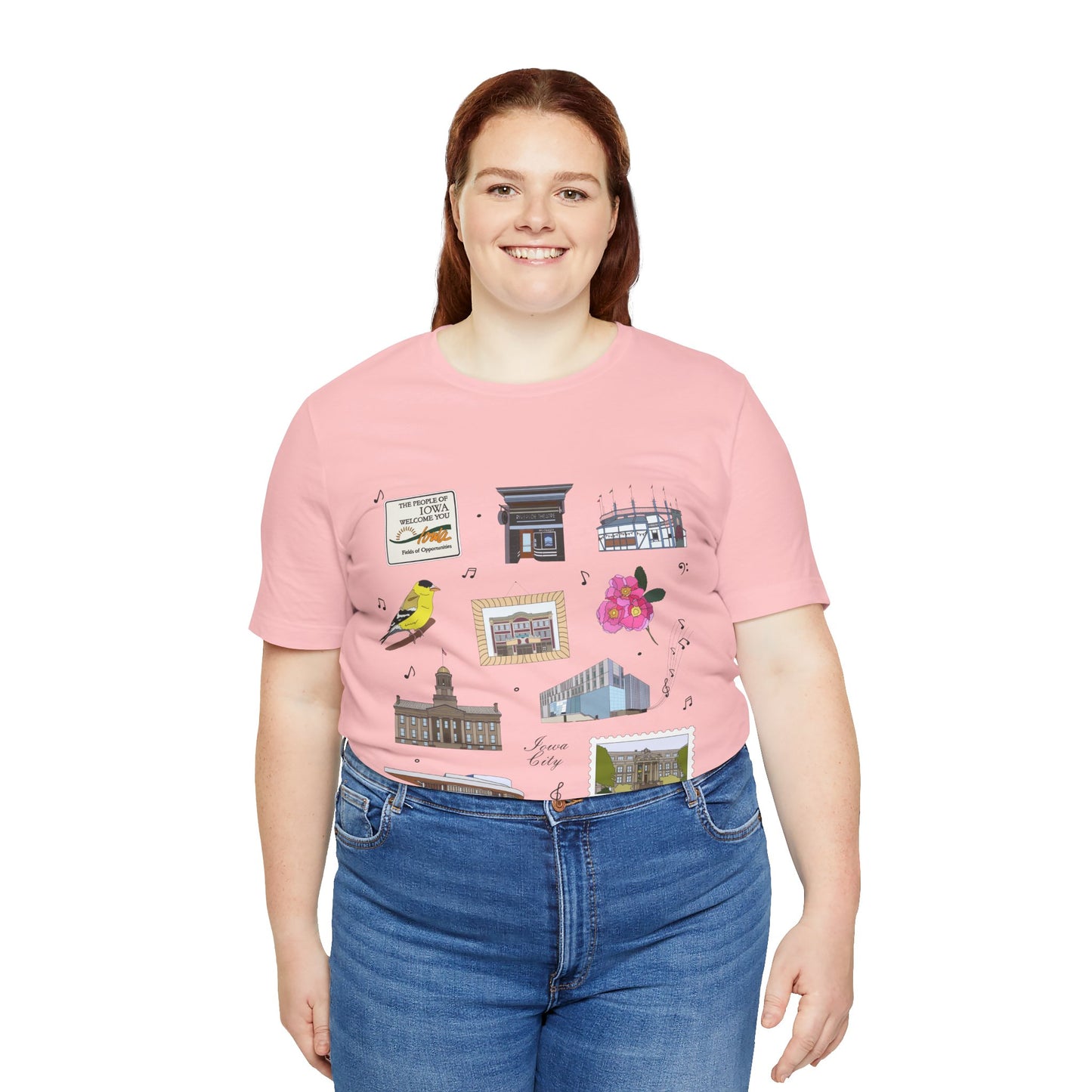 Unisex Jersey Short Sleeve Tee with Iowa City, Iowa IA landmarks print
