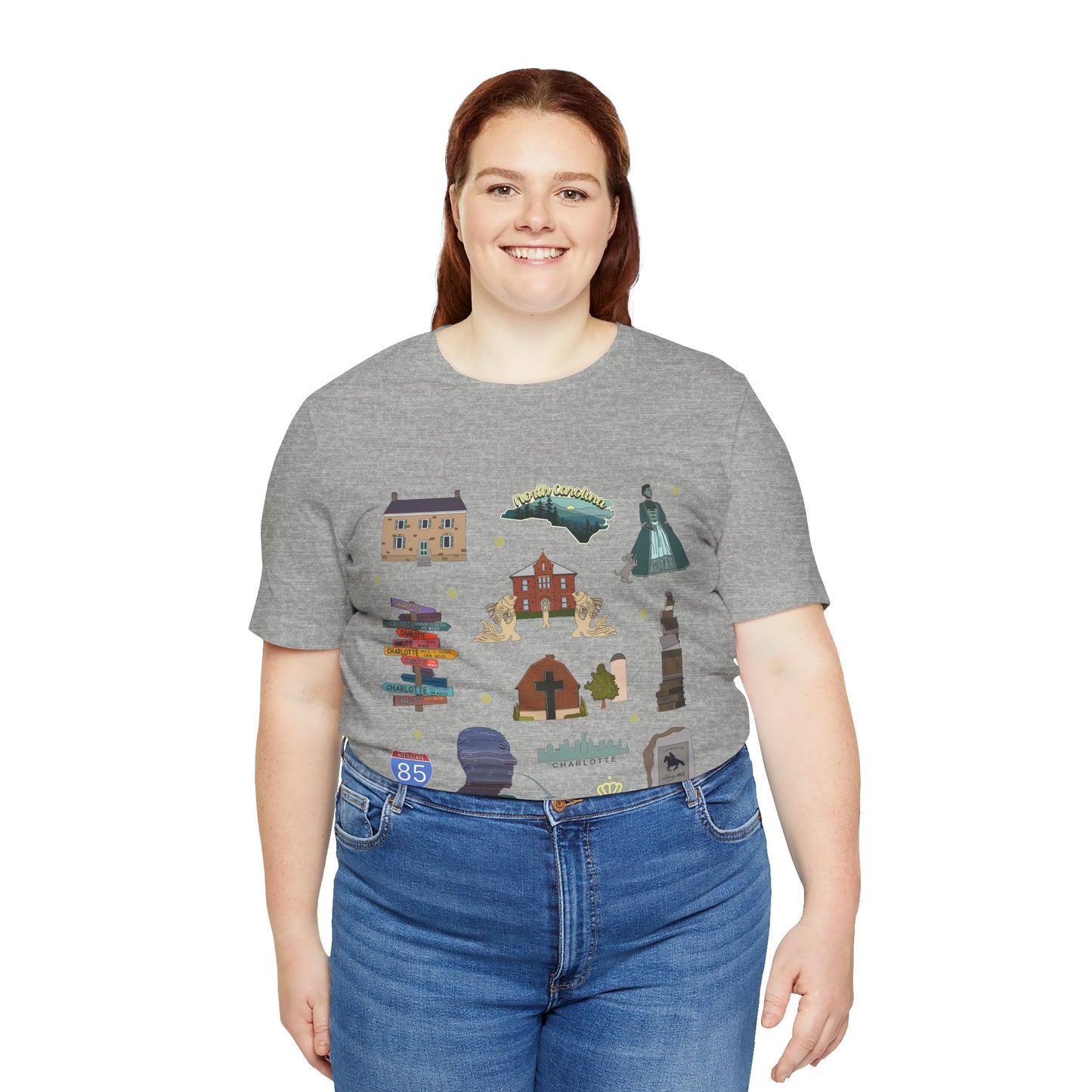Unisex Jersey Short Sleeve Tee with Charlotte, North Carolina NC landmarks print