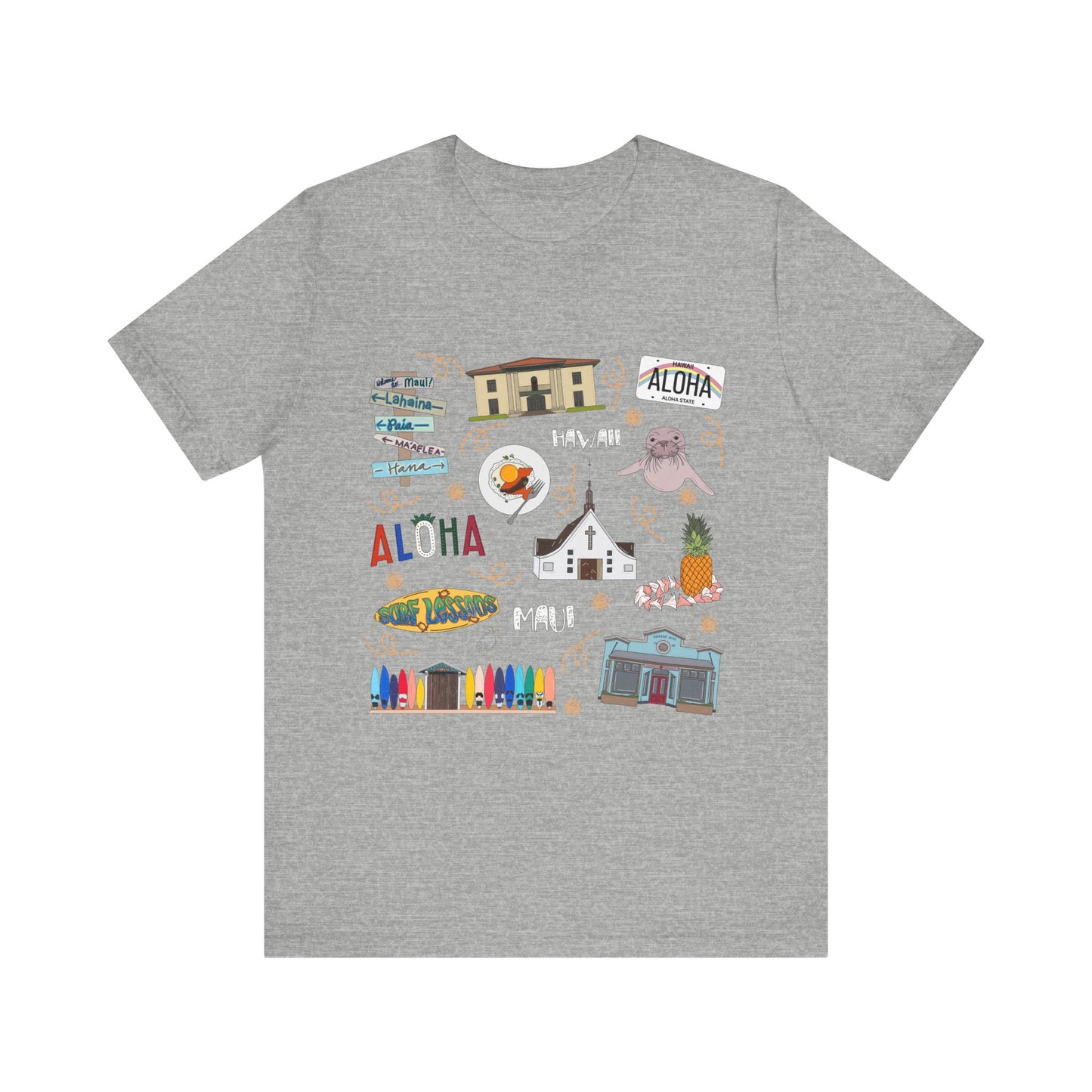 Unisex Jersey Short Sleeve Tee with Maui, Hawaii HI landmarks print