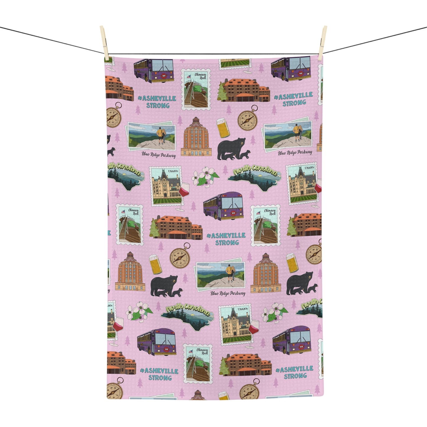 Kitchen Towel with Asheville, North Carolina NC in pink