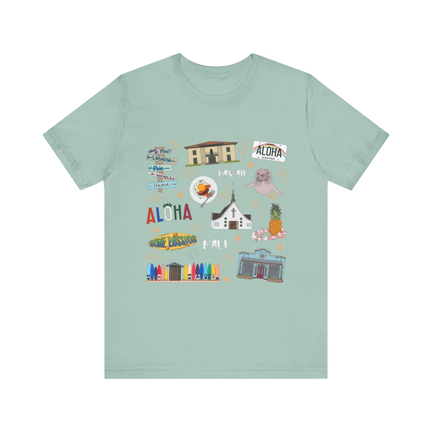 Unisex Jersey Short Sleeve Tee with Maui, Hawaii HI landmarks print