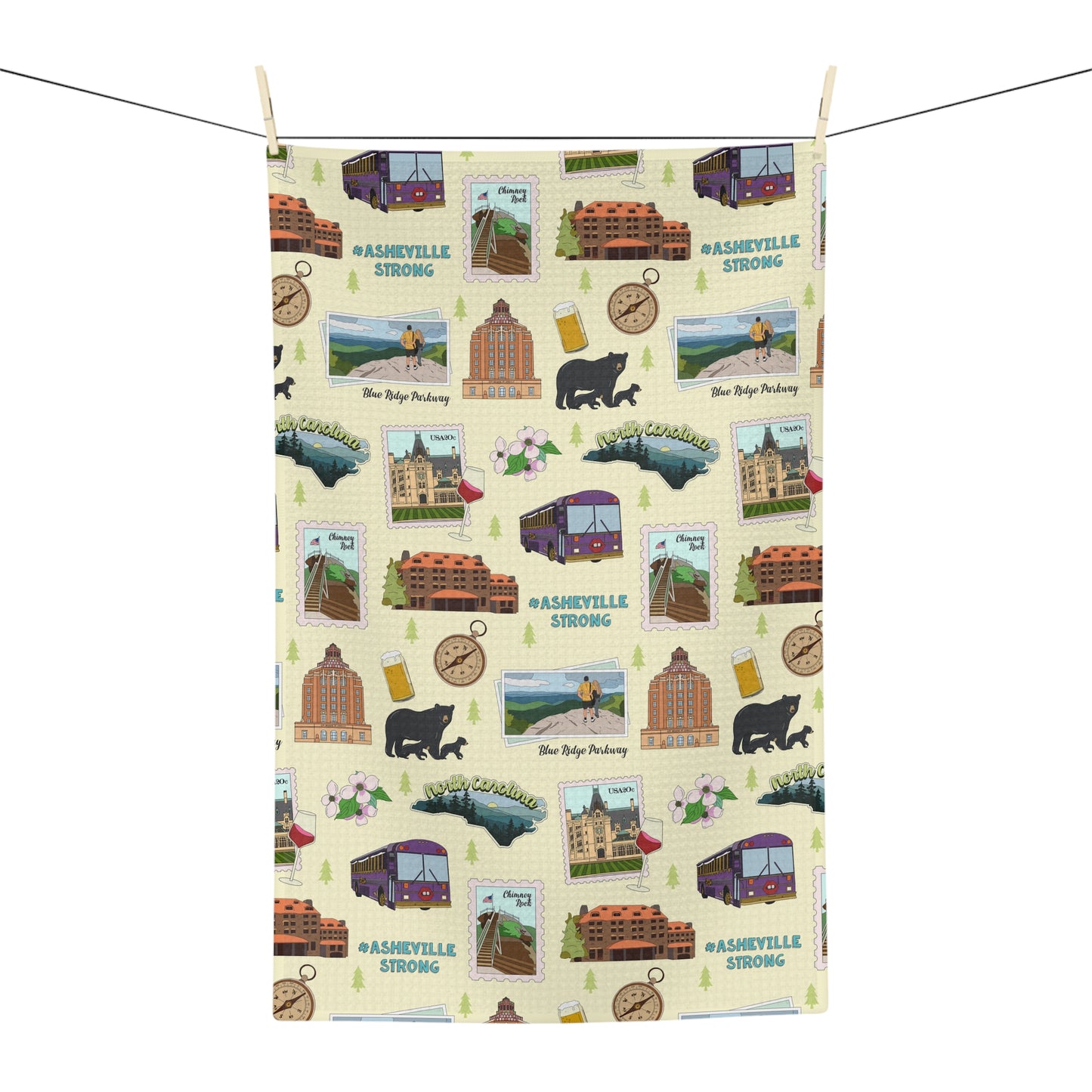 Kitchen Towel with Asheville, North Carolina NC in light yellow