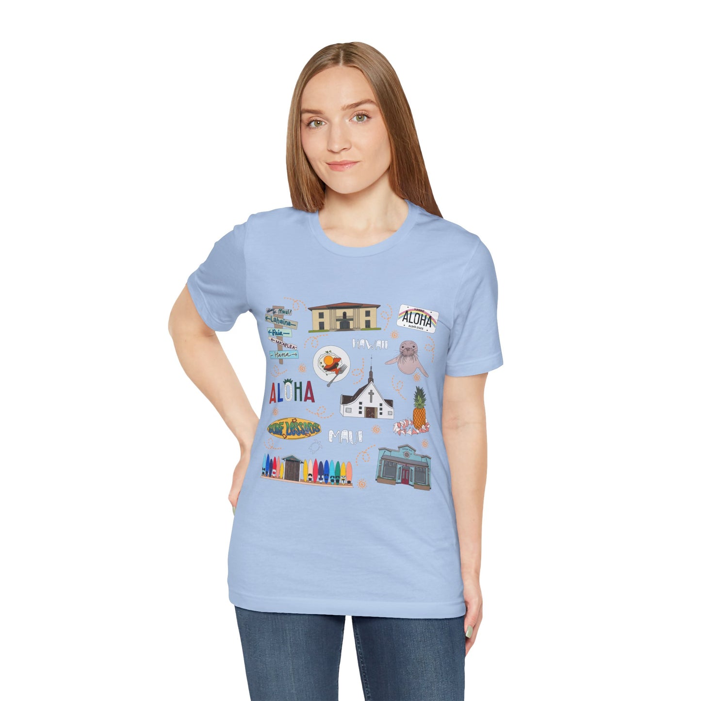 Unisex Jersey Short Sleeve Tee with Maui, Hawaii HI landmarks print