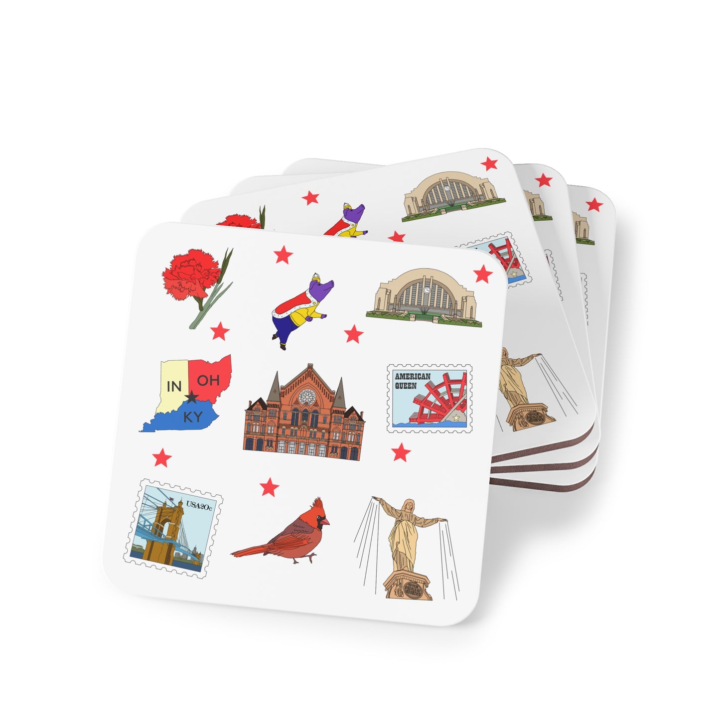 Set of 4 Ceramic Mug Coasters with Cincinnati, Ohio OH