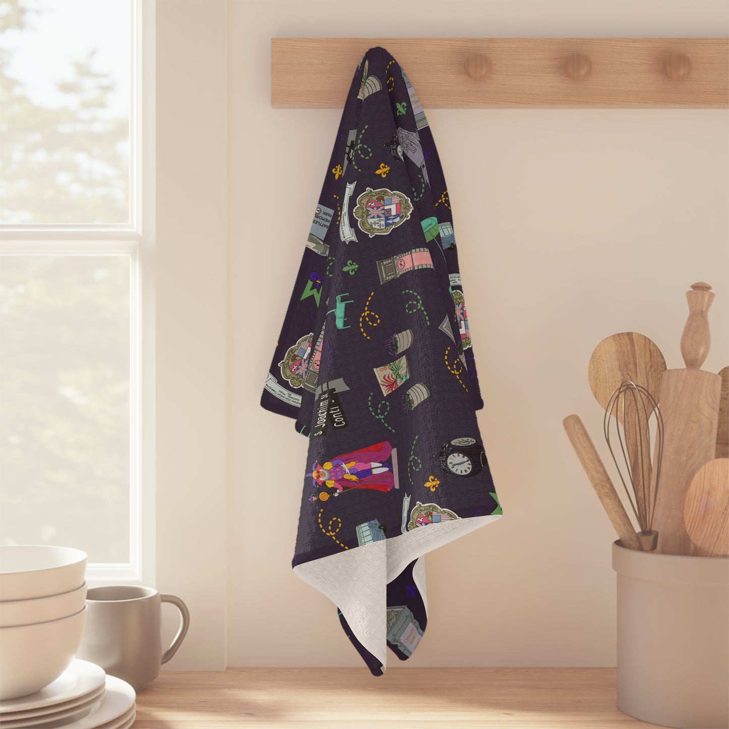 Kitchen Towel with Mobile, AL and Mardi Gras in navy