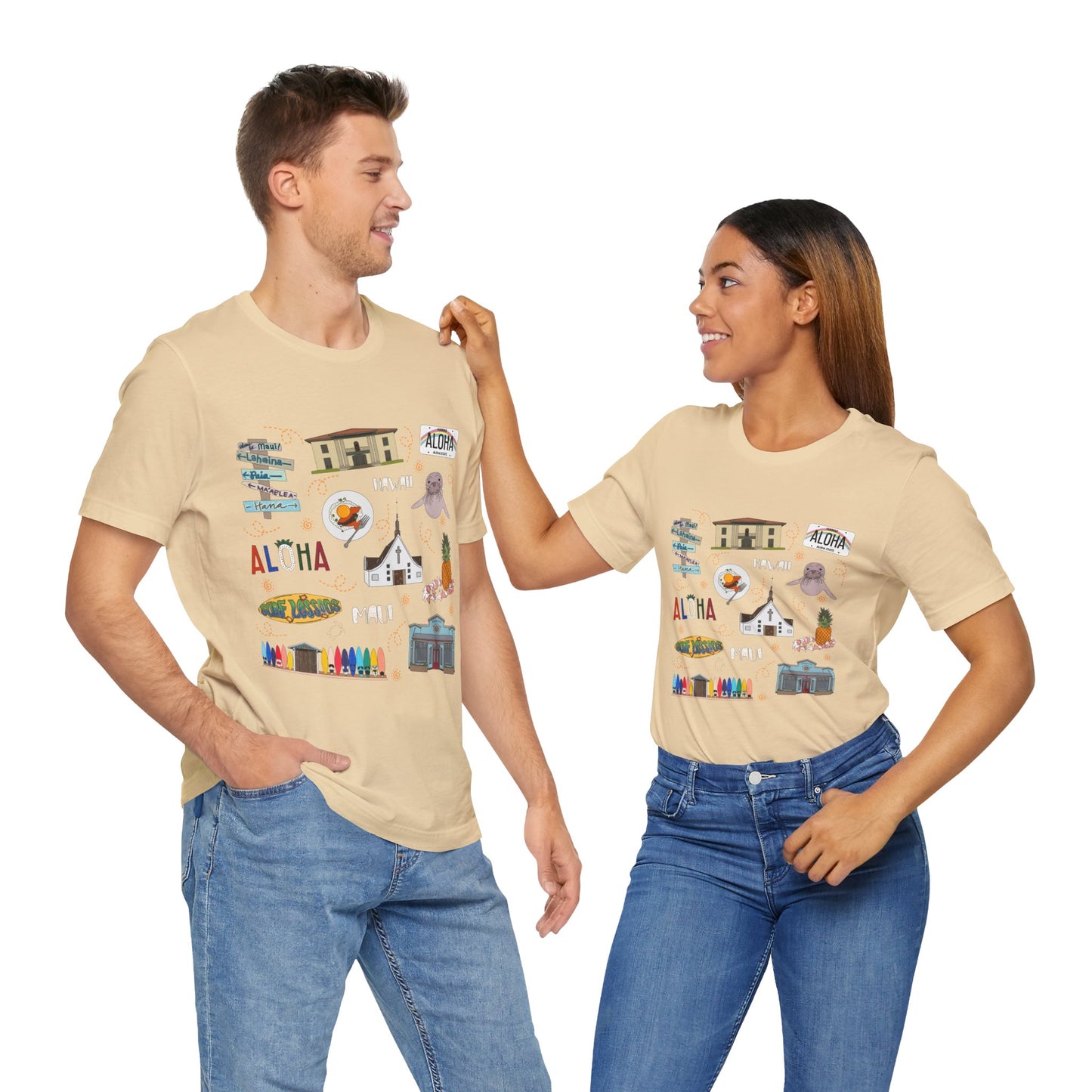 Unisex Jersey Short Sleeve Tee with Maui, Hawaii HI landmarks print
